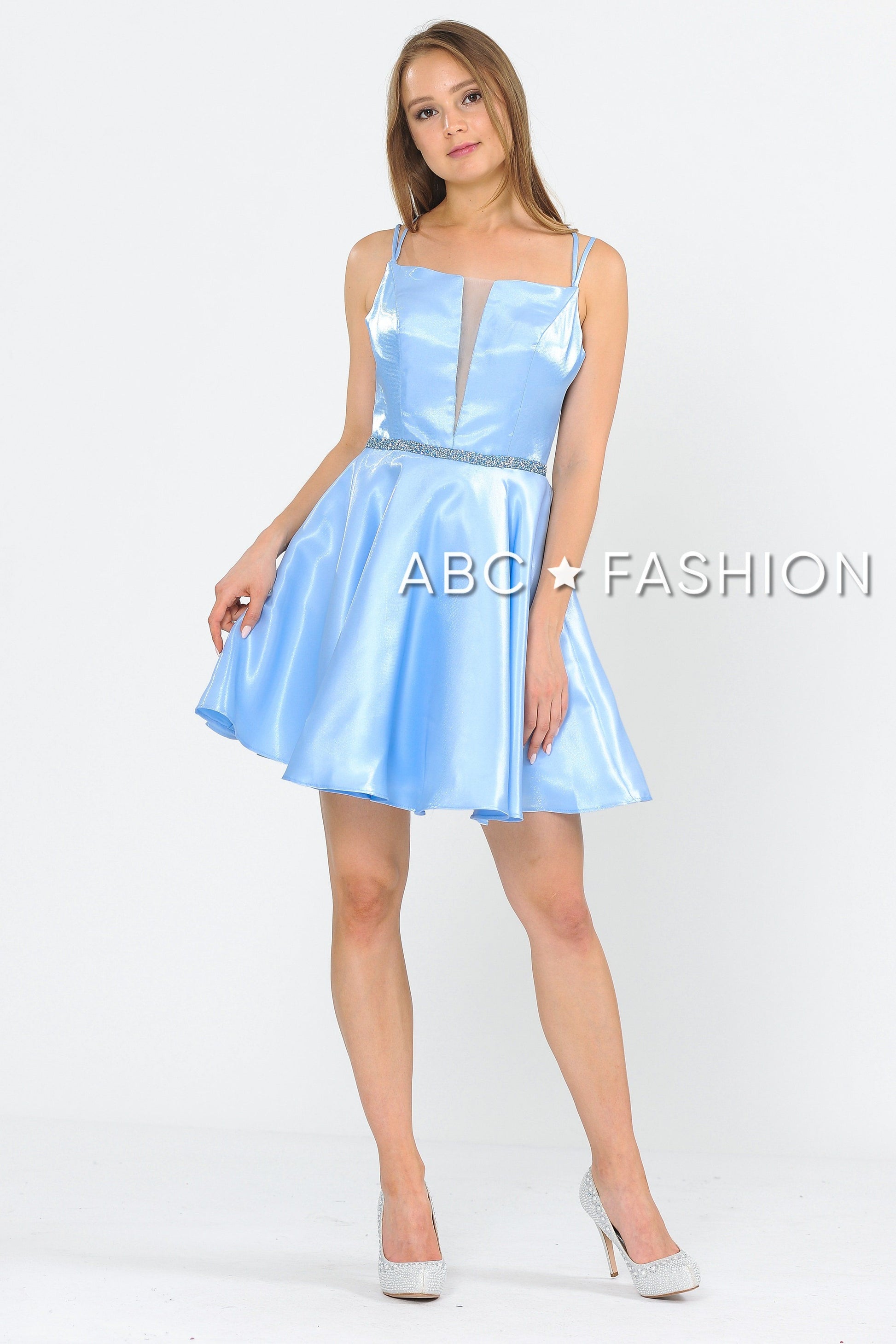 Short Metallic Dress with Illusion Cutout by Poly USA 8447 - product image 6