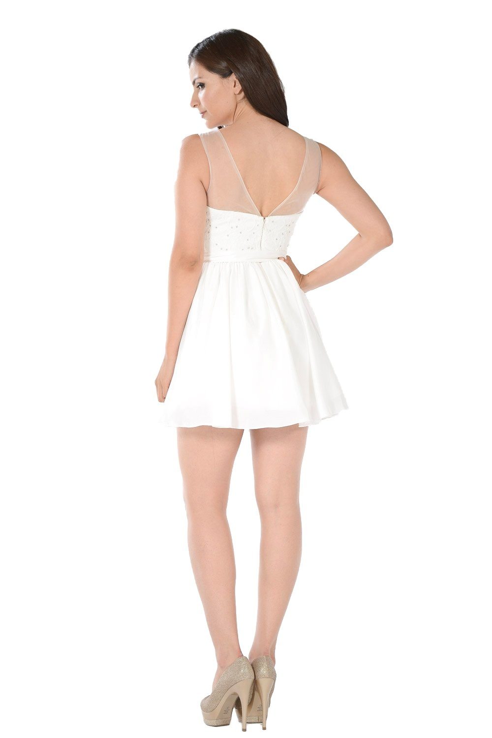 Short Navy Blue Dress with Illusion Lace Bodice by Poly USA - product image 6