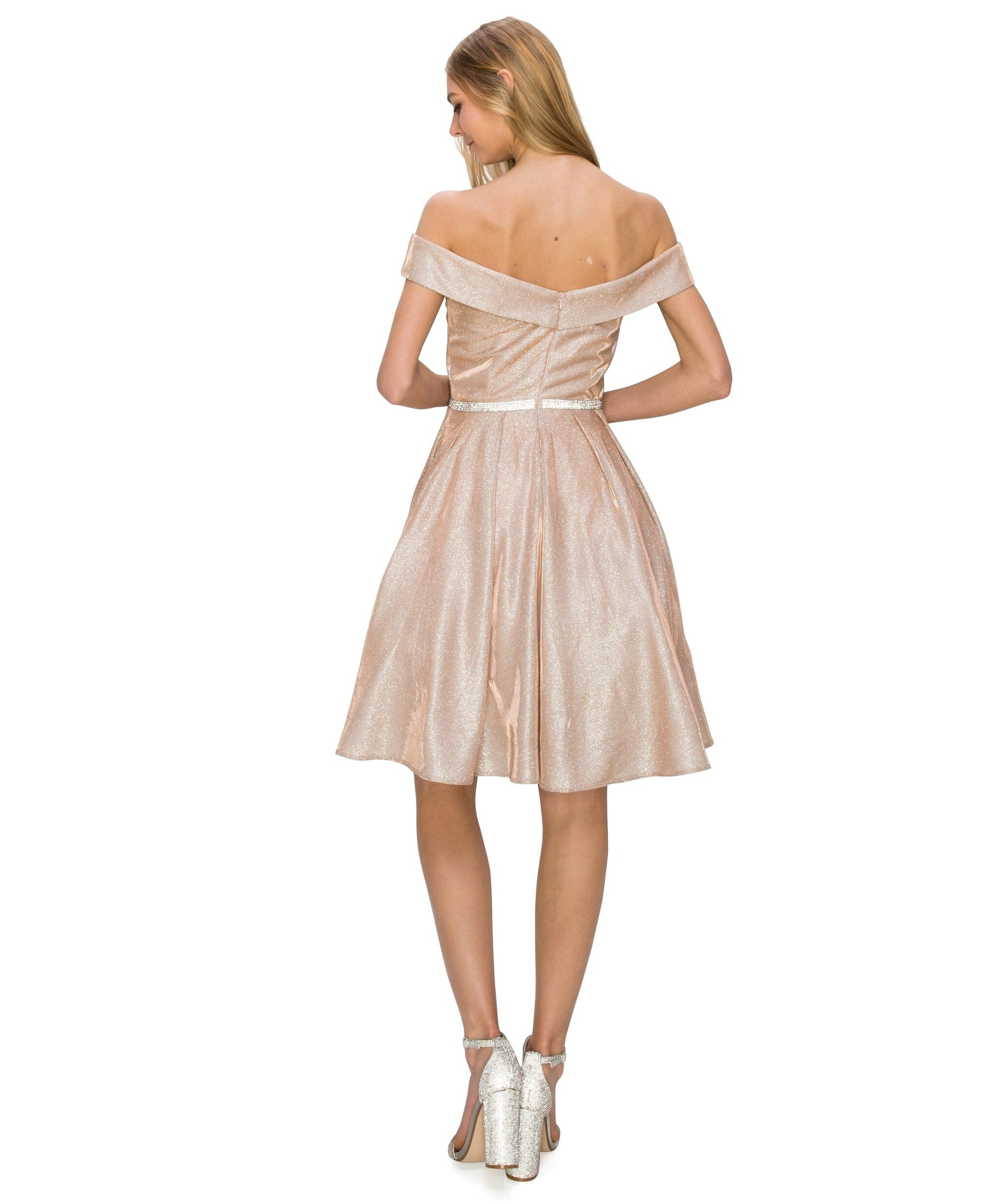 Short Off Shoulder Metallic Dress by Cinderella Couture 8012J - product image 5