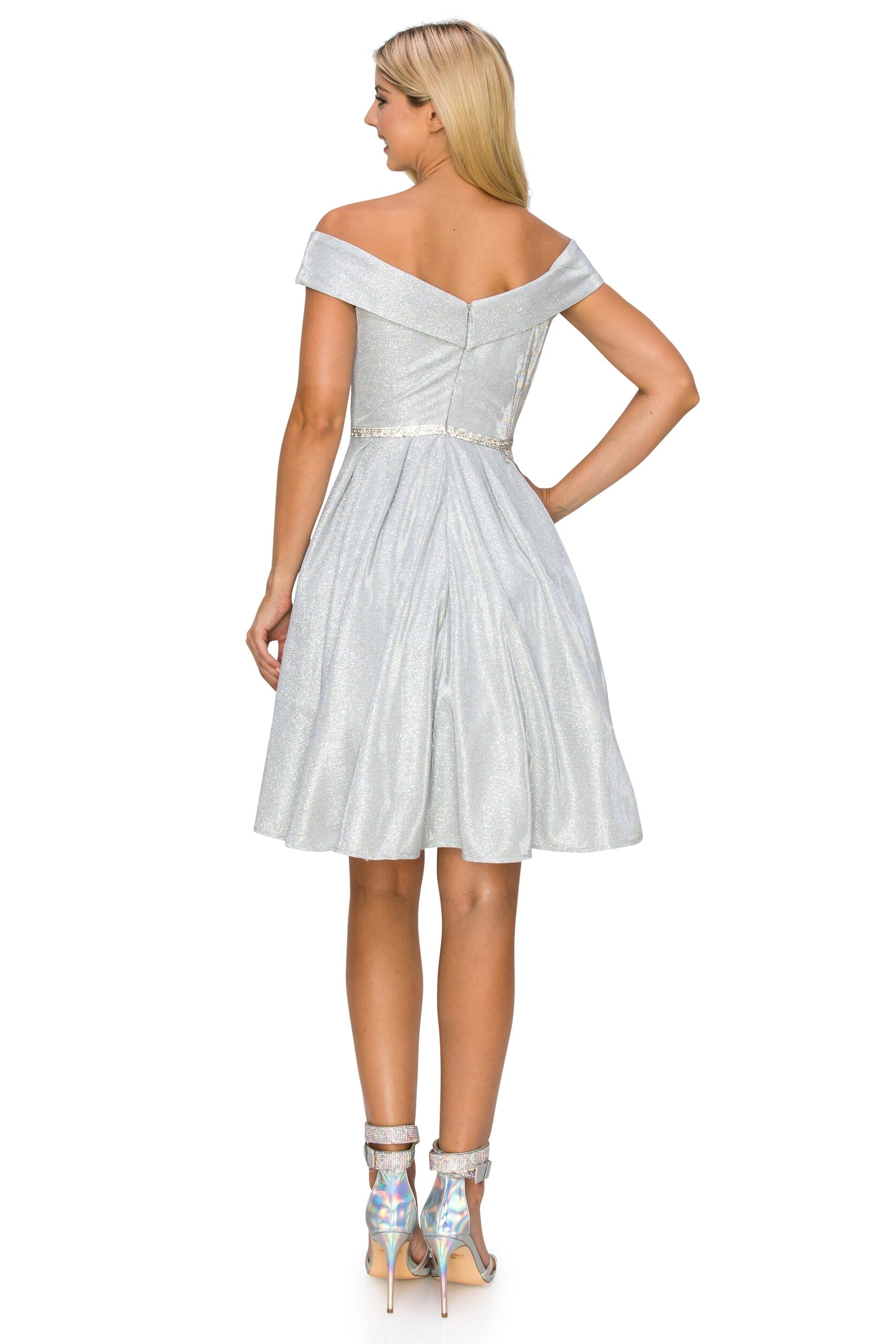 Short Off Shoulder Metallic Dress by Cinderella Couture 8012J - product image 2