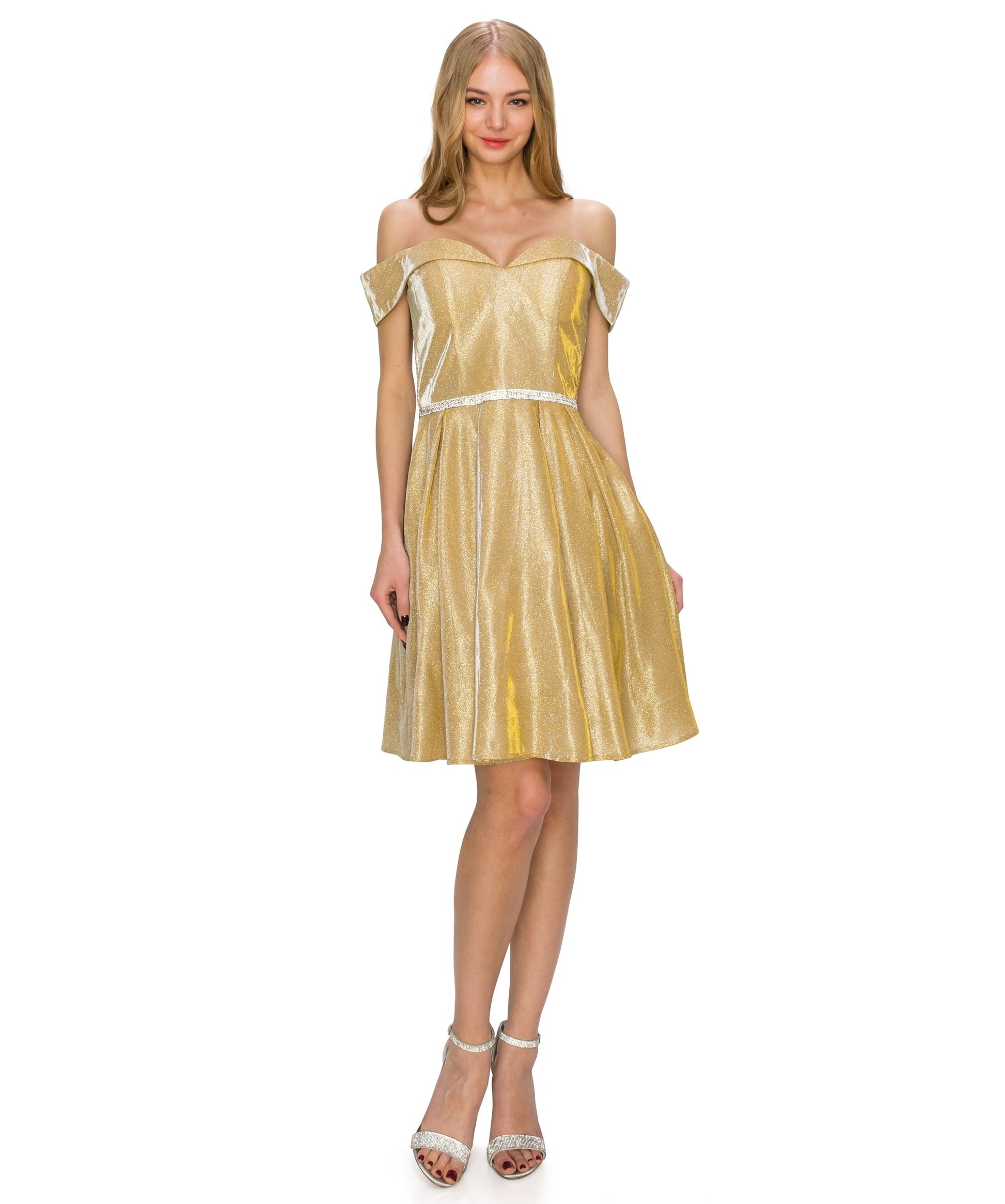 Short Off Shoulder Metallic Dress by Cinderella Couture 8012J - product image 10