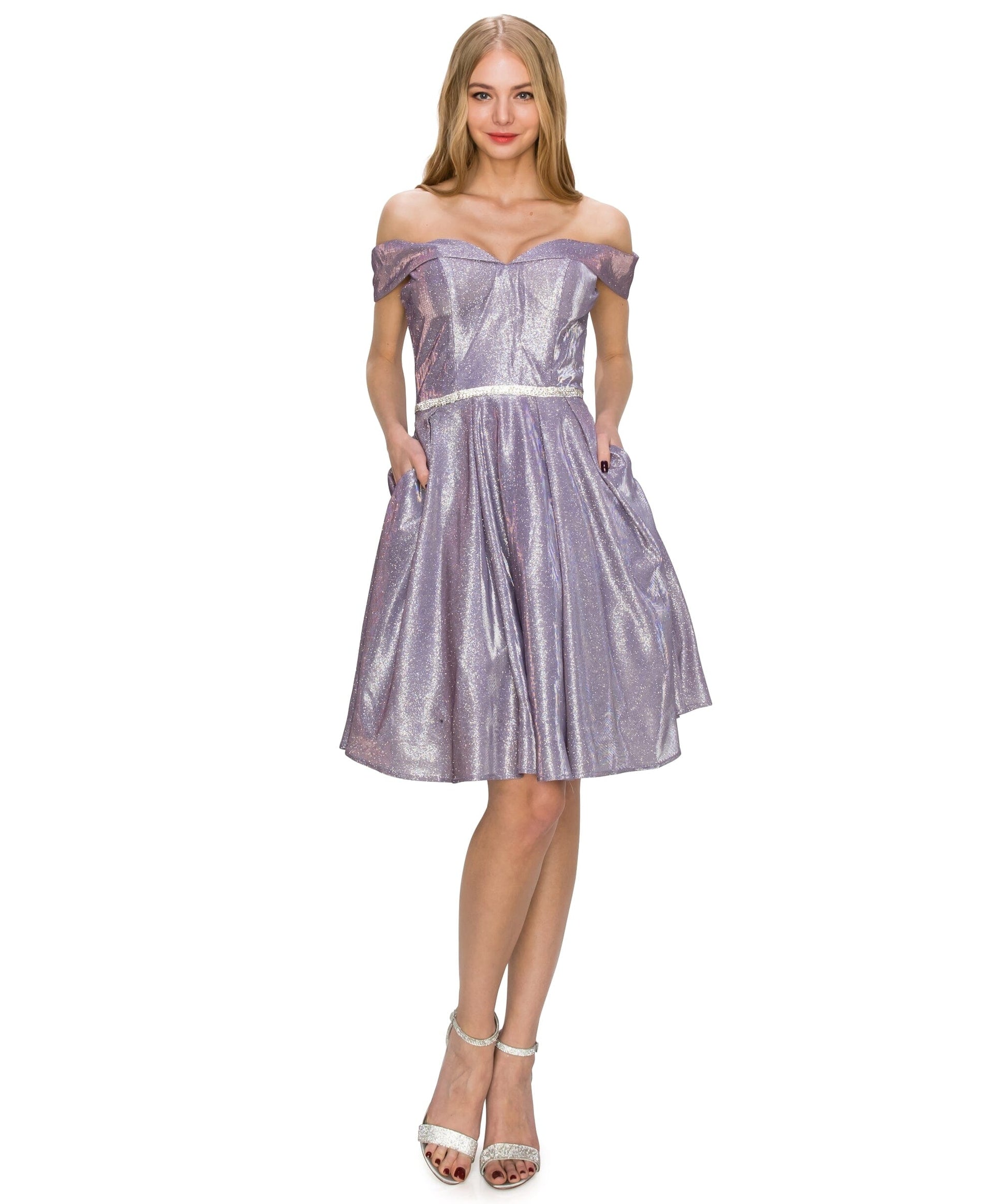 Short Off Shoulder Metallic Dress by Cinderella Couture 8012J - product image 7