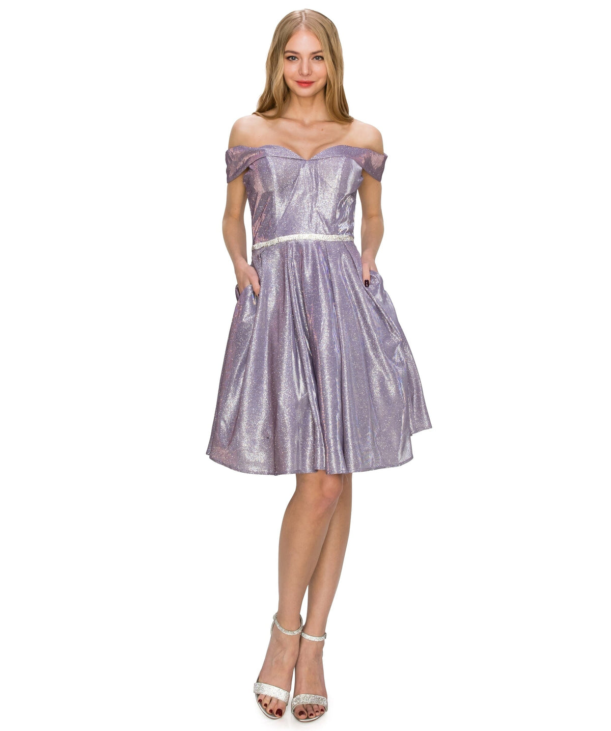 Short Off Shoulder Metallic Dress by Cinderella Couture 8012J - product image 7