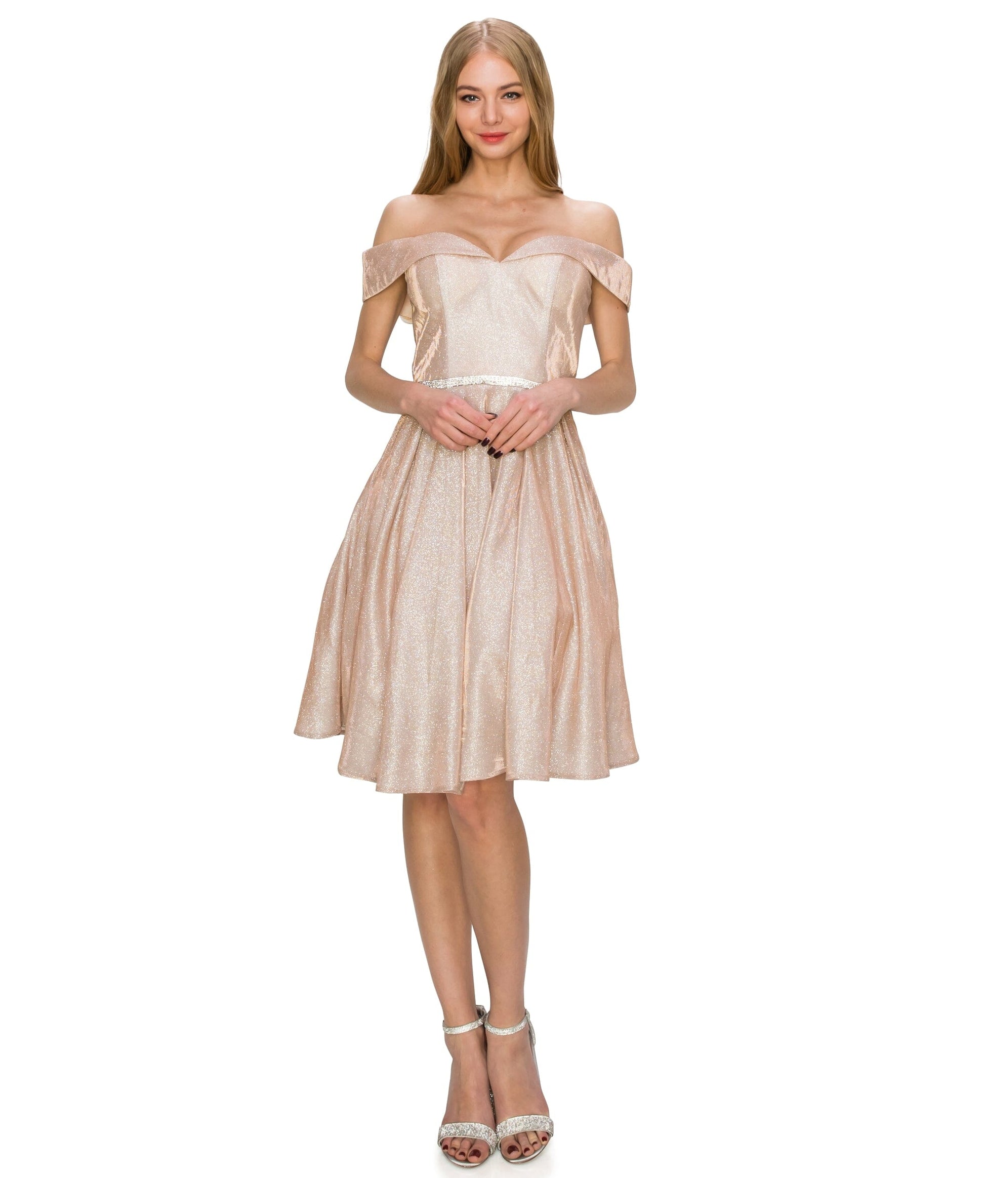 Short Off Shoulder Metallic Dress by Cinderella Couture 8012J - product image 4