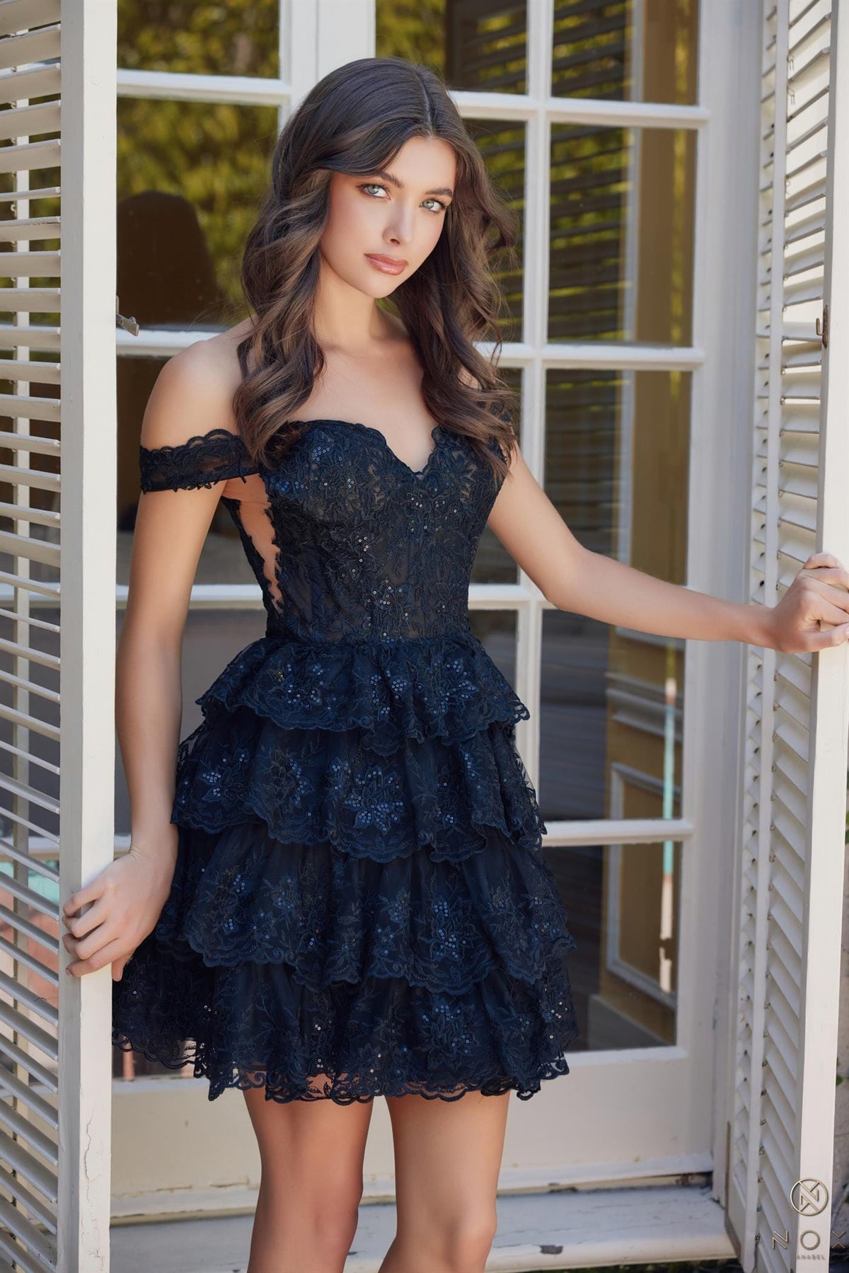 Short Off Shoulder Tiered Dress by Nox Anabel R877 - product image 5