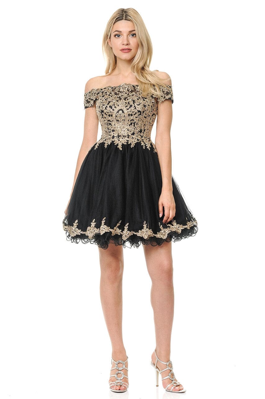 Applique Short Off Shoulder Dress by Lenovia 8124