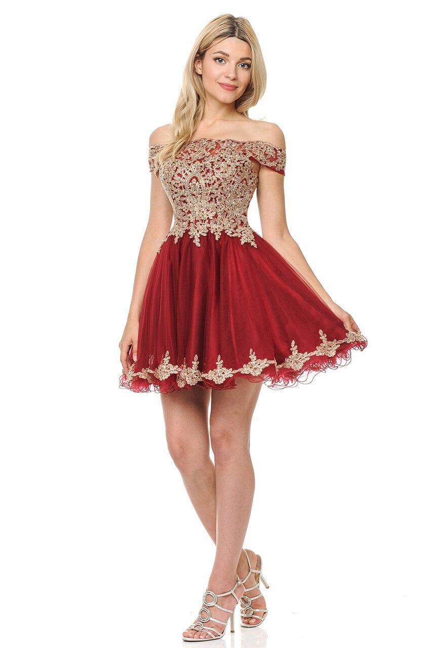 Applique Short Off Shoulder Dress by Lenovia 8124