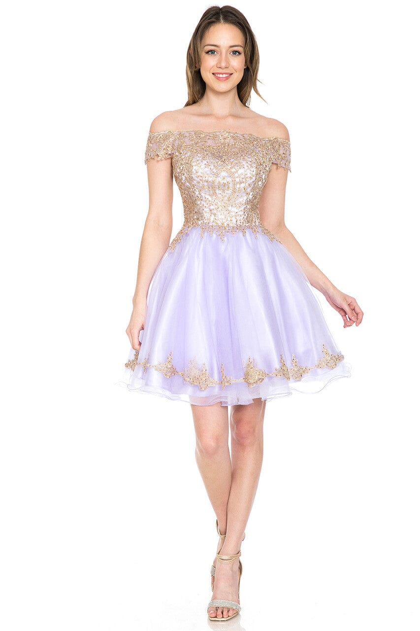 Applique Short Off Shoulder Dress by Lenovia 8124