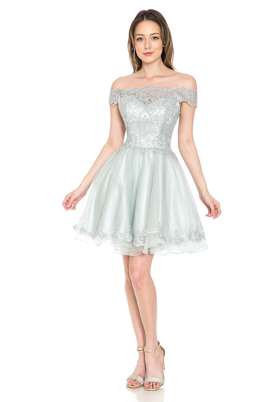 Applique Short Off Shoulder Dress by Lenovia 8124
