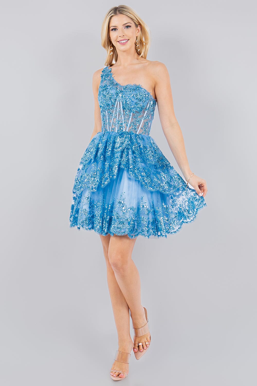 Short One Shoulder Tiered Dress by Cinderella Couture 5132J - product image 11