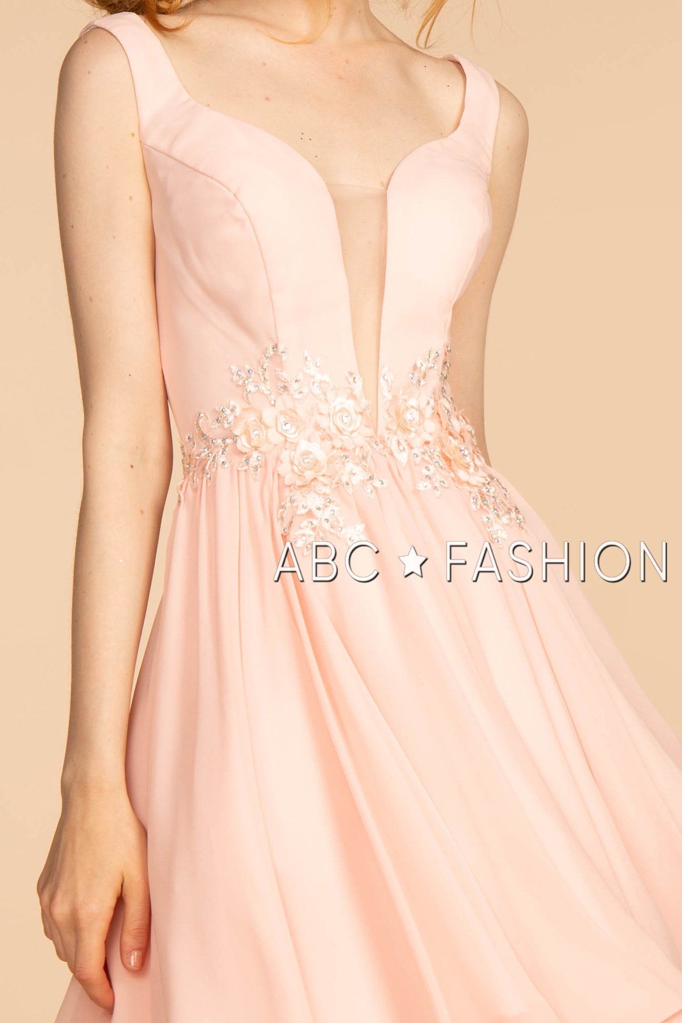 Short Pink V-Neck Dress with Embellished Waist by Elizabeth K GS1617 - product image 3