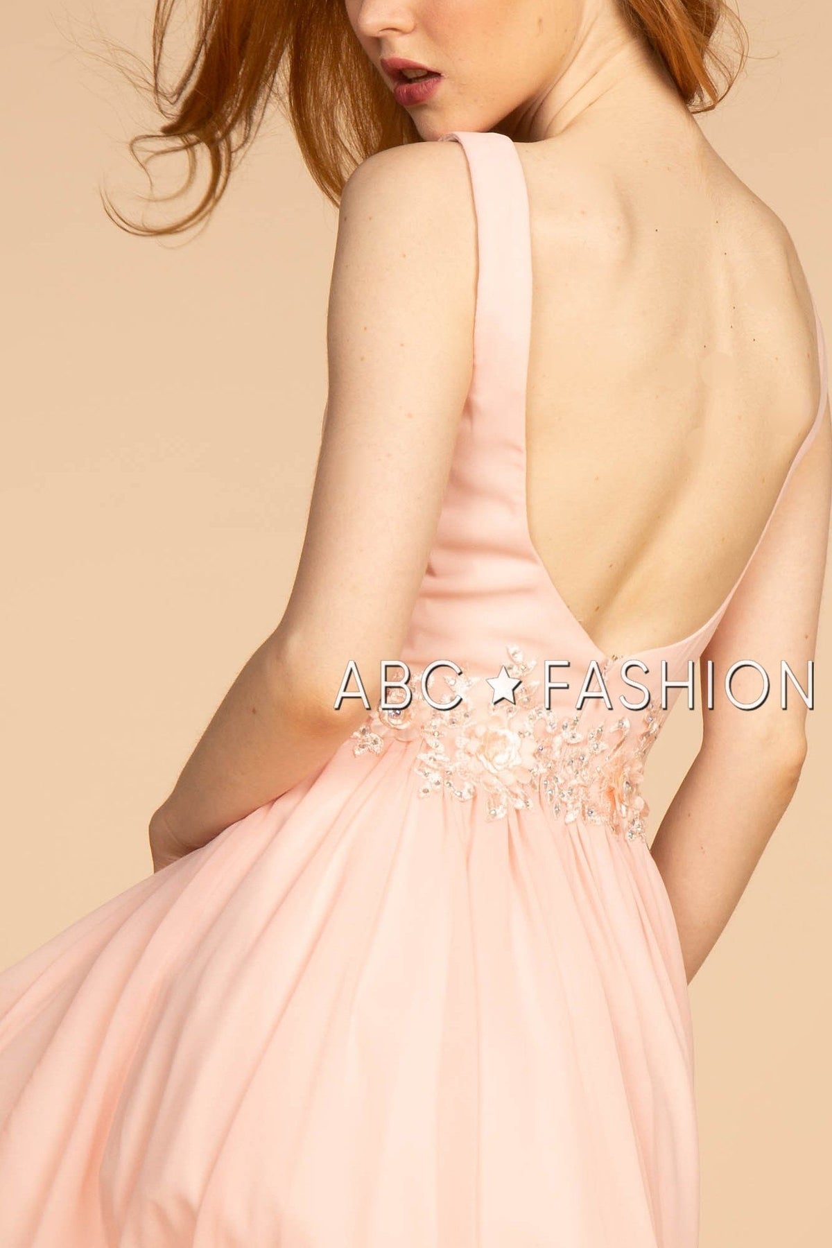 Short Pink V-Neck Dress with Embellished Waist by Elizabeth K GS1617 - product image 4