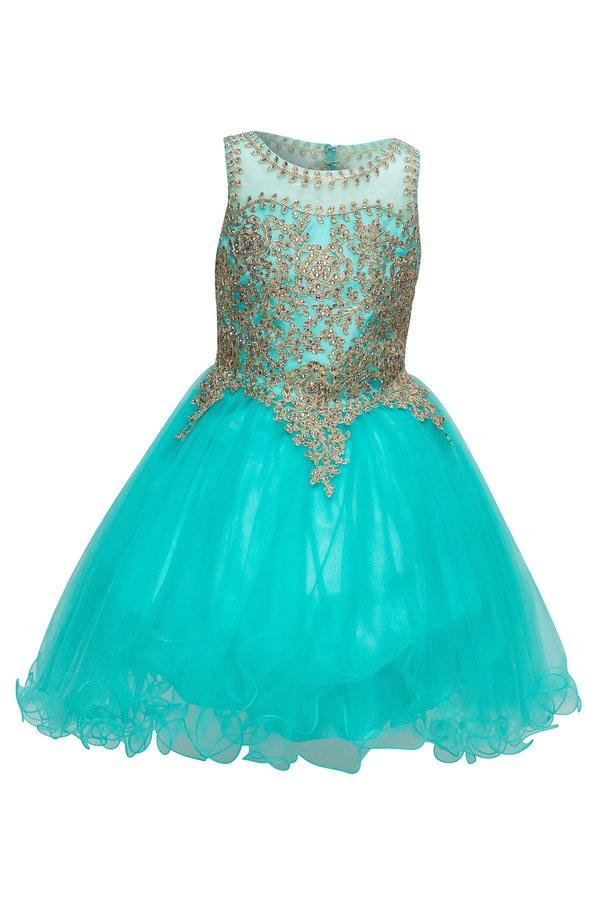 Short Ruffled Dress with Gold Applique Top by Cinderella Couture 5017 - product image 17