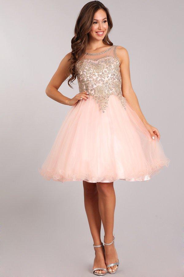 Short Ruffled Dress with Gold Applique Top by Cinderella Couture 5017 - product image 1