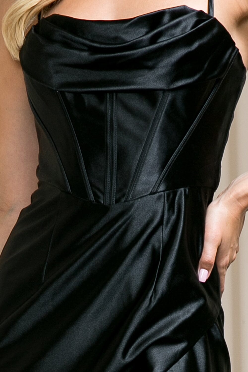 Short Satin Cowl Slit Dress by Amelia Couture 20116S - product image 3