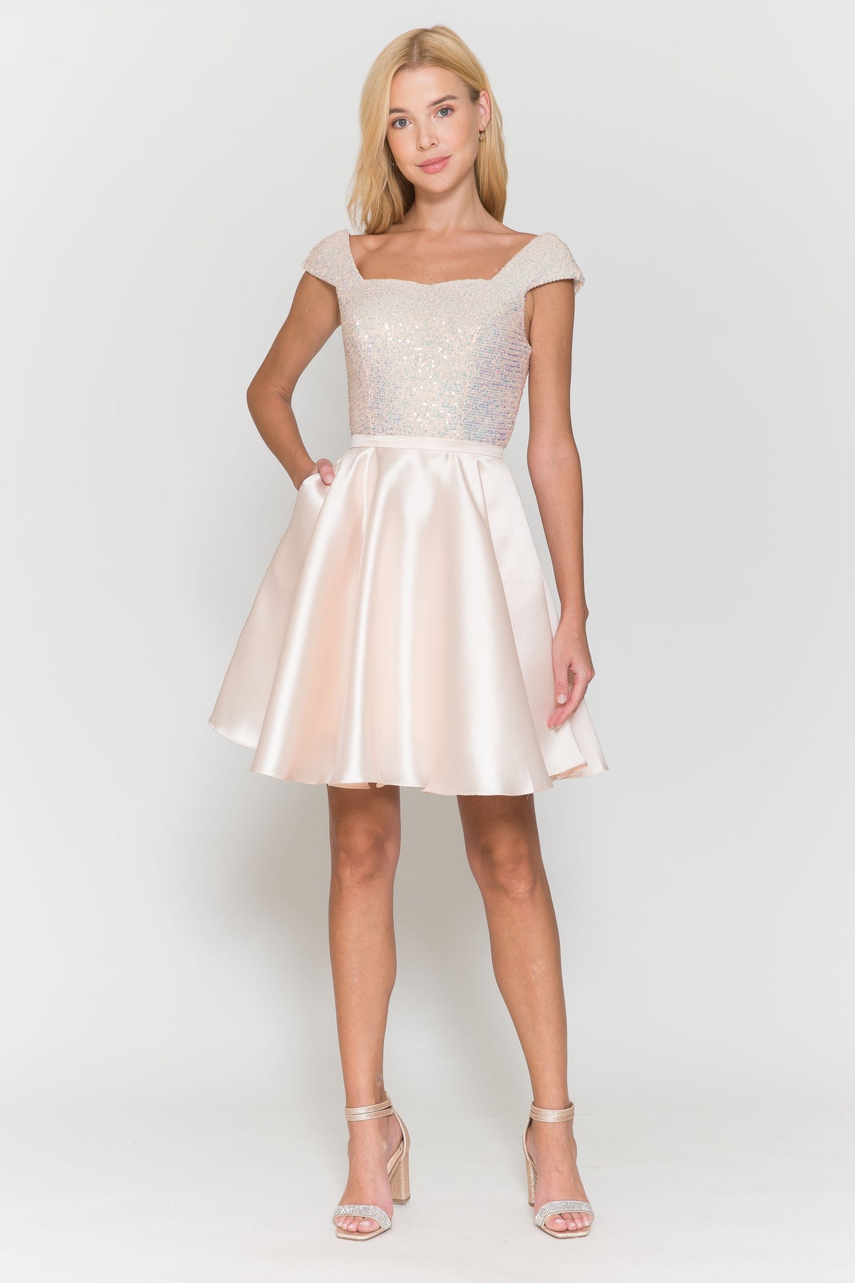 Short Sequin Bodice Cap Sleeve Dress by Poly USA 8732 - product image 3