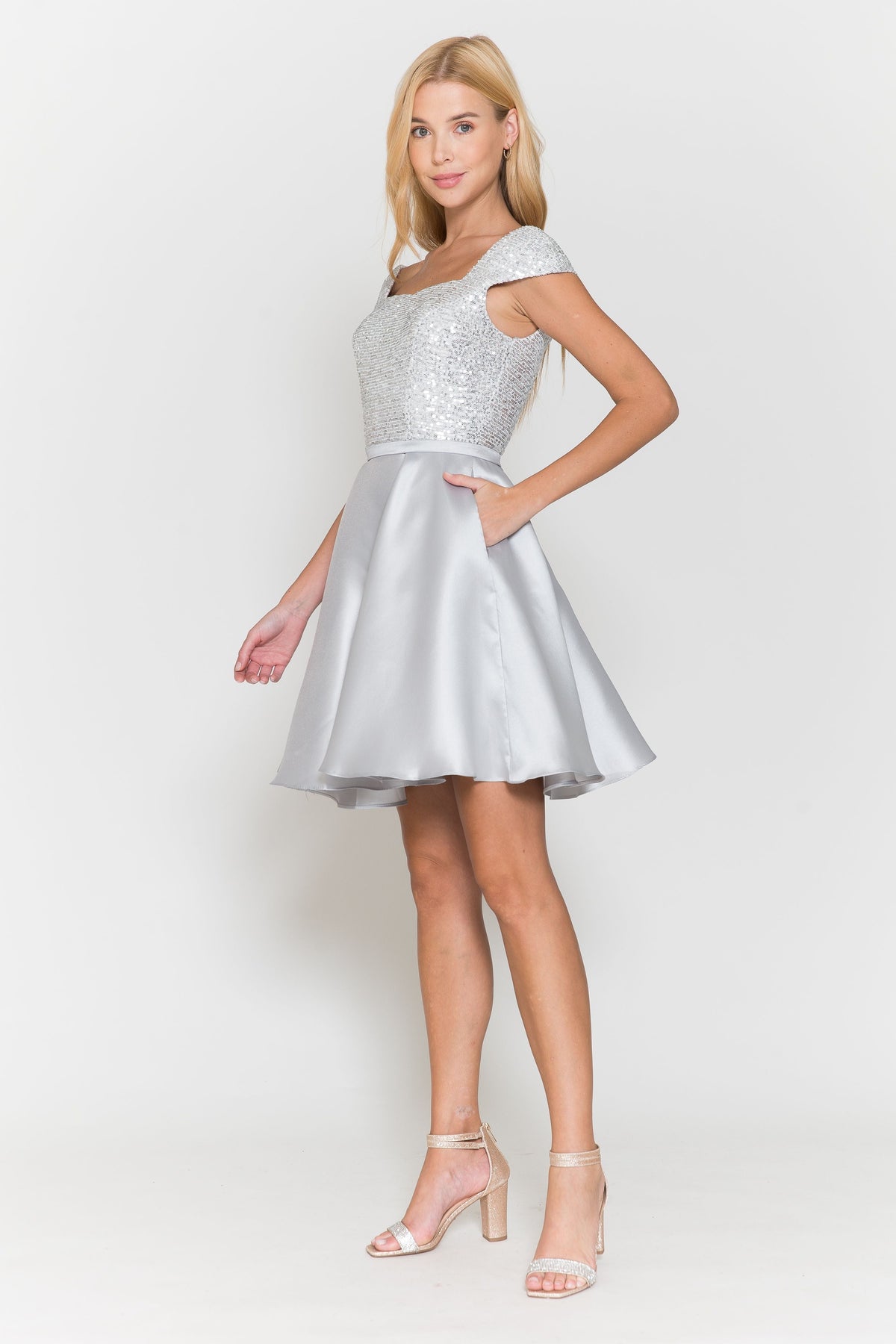 Short Sequin Bodice Cap Sleeve Dress by Poly USA 8732 - product image 5