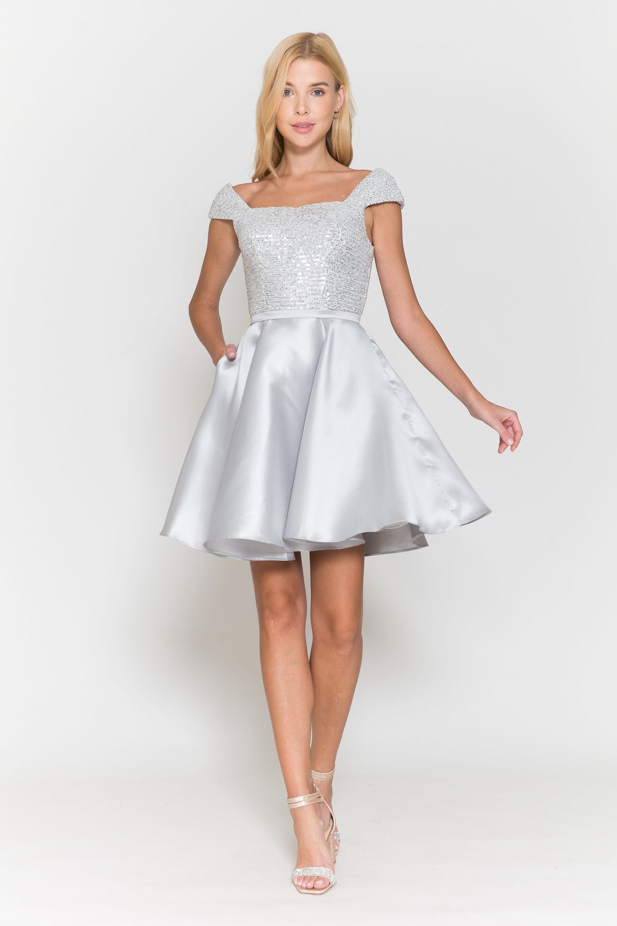 Short Sequin Bodice Cap Sleeve Dress by Poly USA 8732 - product image 4