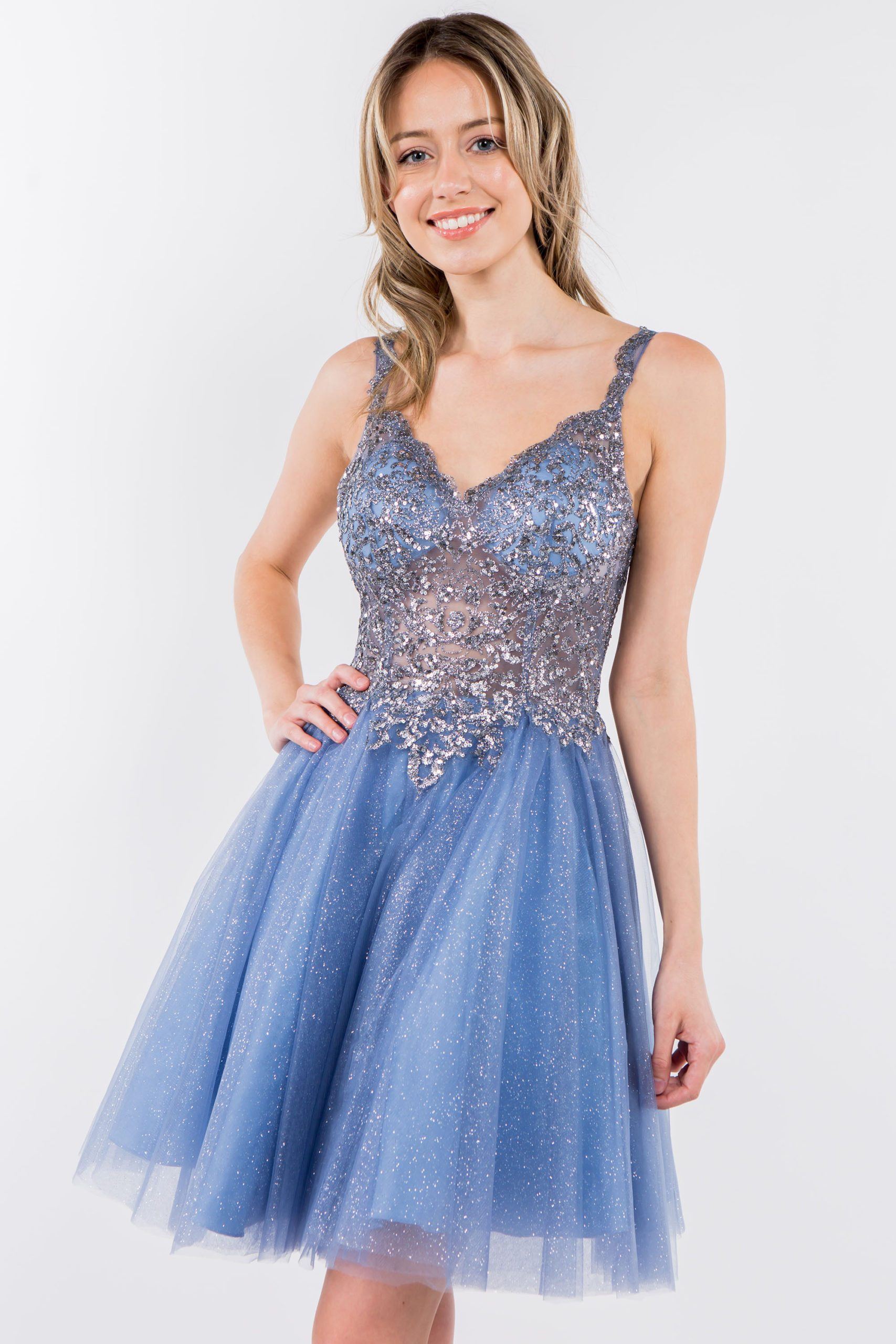 Short Sheer Bodice Glitter Dress by Elizabeth K GS1967 - product image 3