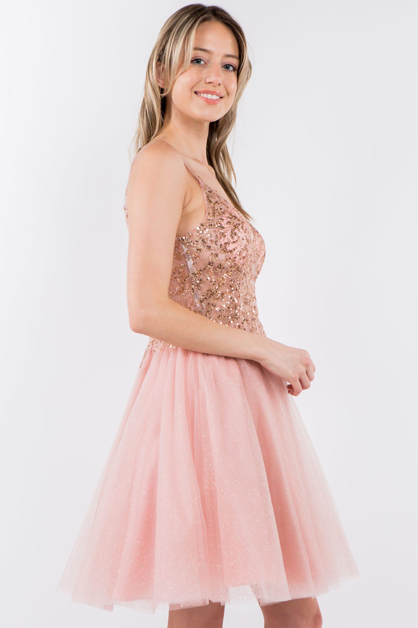 Short Sheer Bodice Glitter Dress by Elizabeth K GS1967 - product image 9