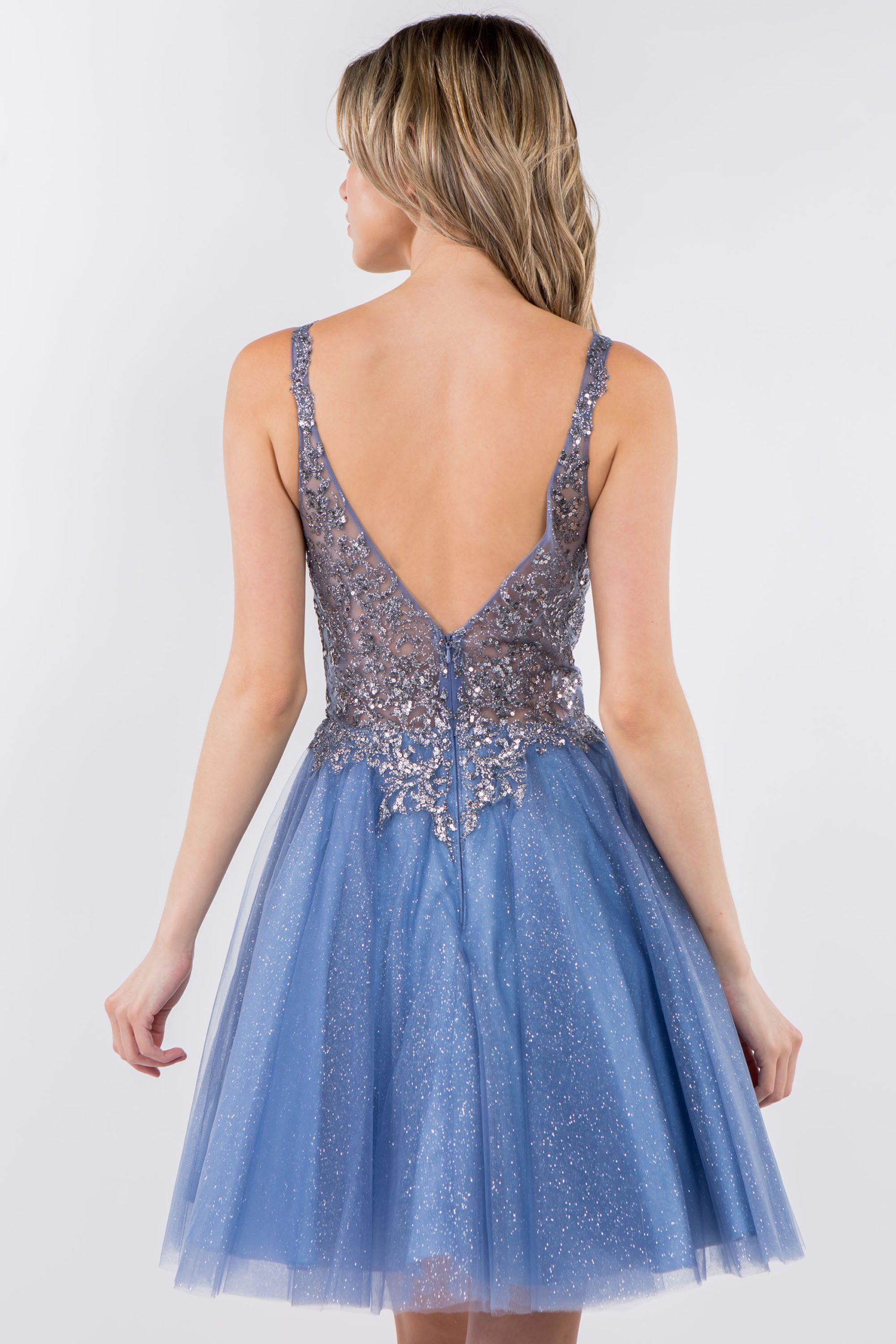 Short Sheer Bodice Glitter Dress by Elizabeth K GS1967 - product image 2