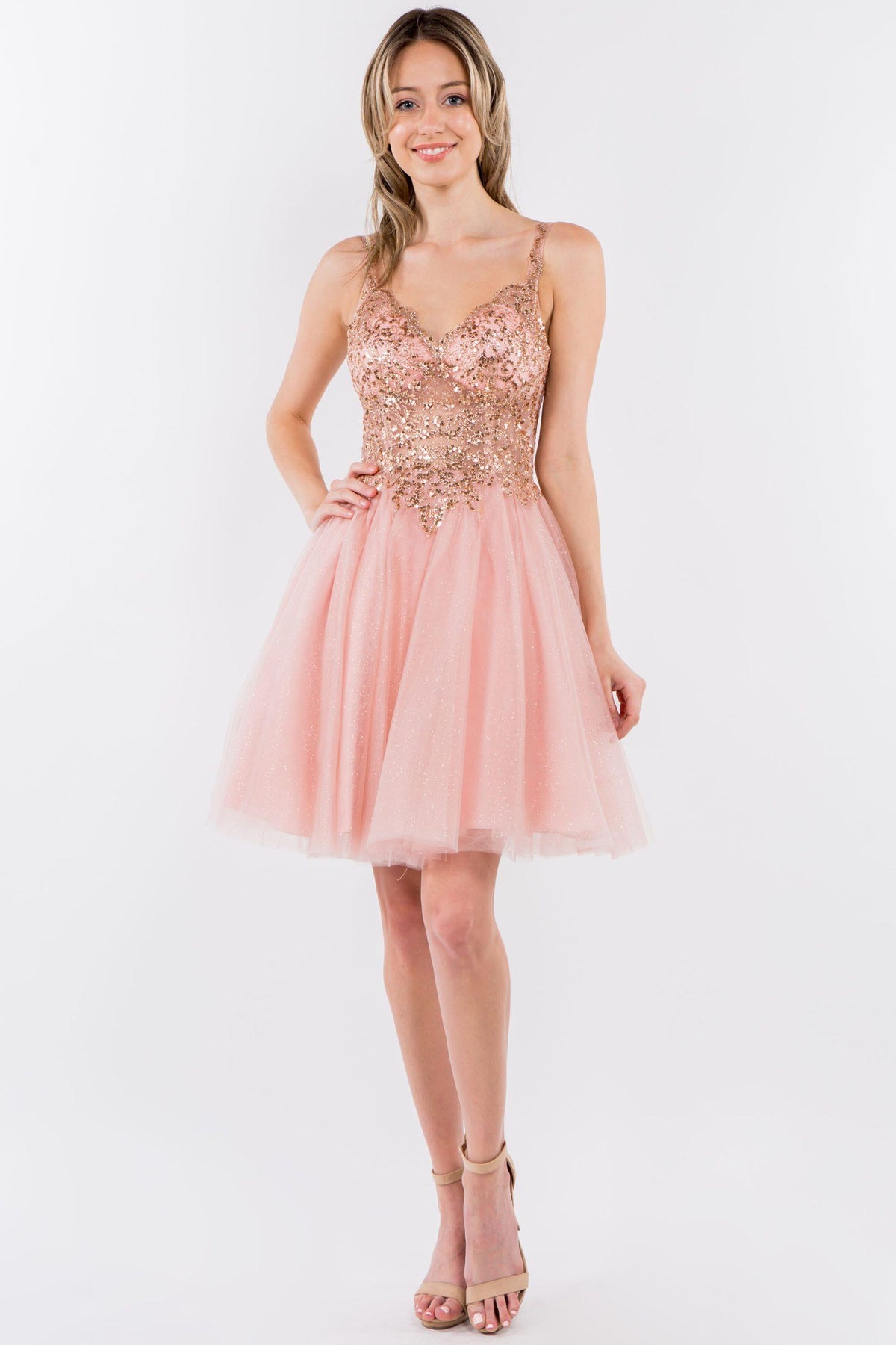 Short Sheer Bodice Glitter Dress by Elizabeth K GS1967 - product image 6