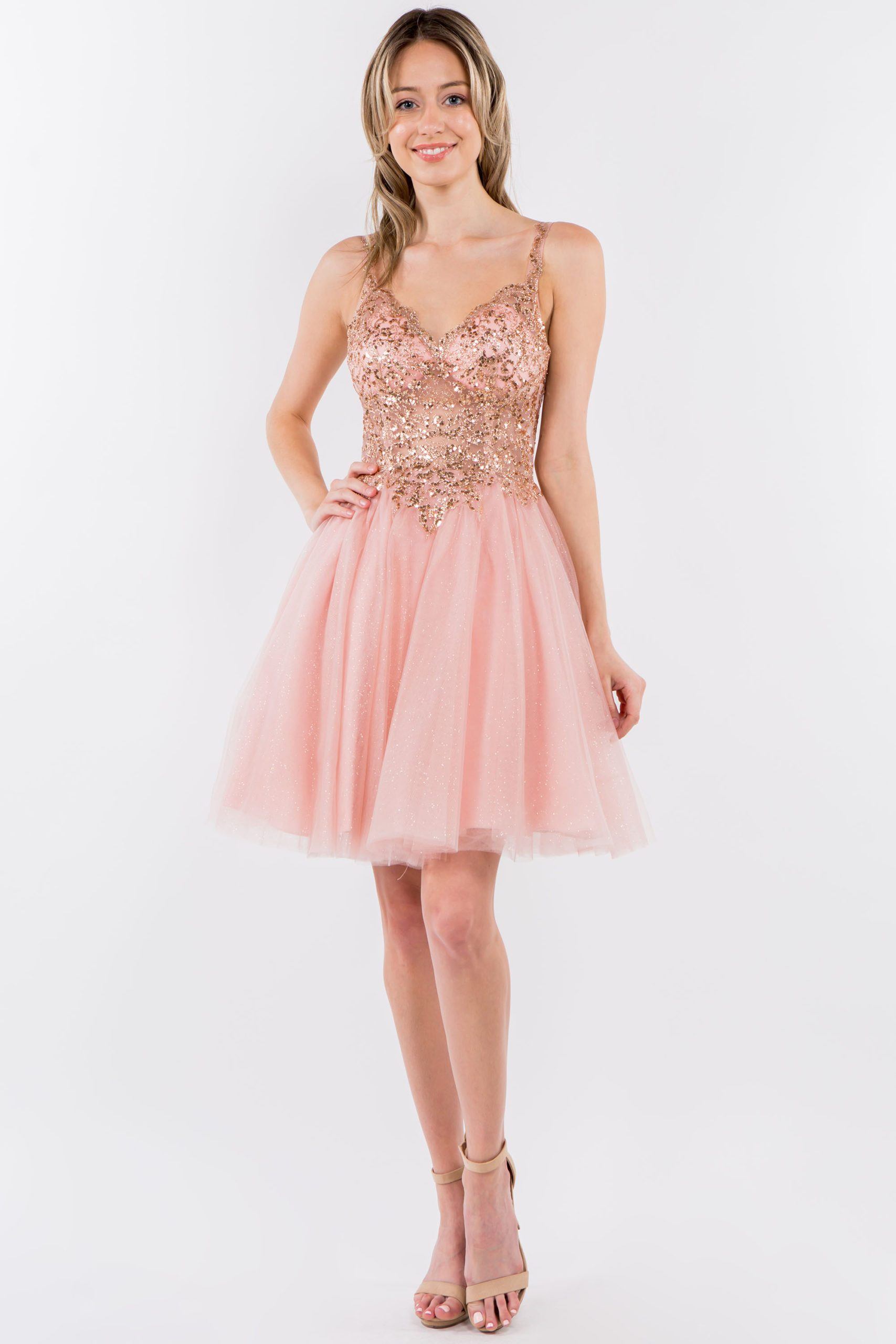 Short Sheer Bodice Glitter Dress by Elizabeth K GS1967 - product image 6