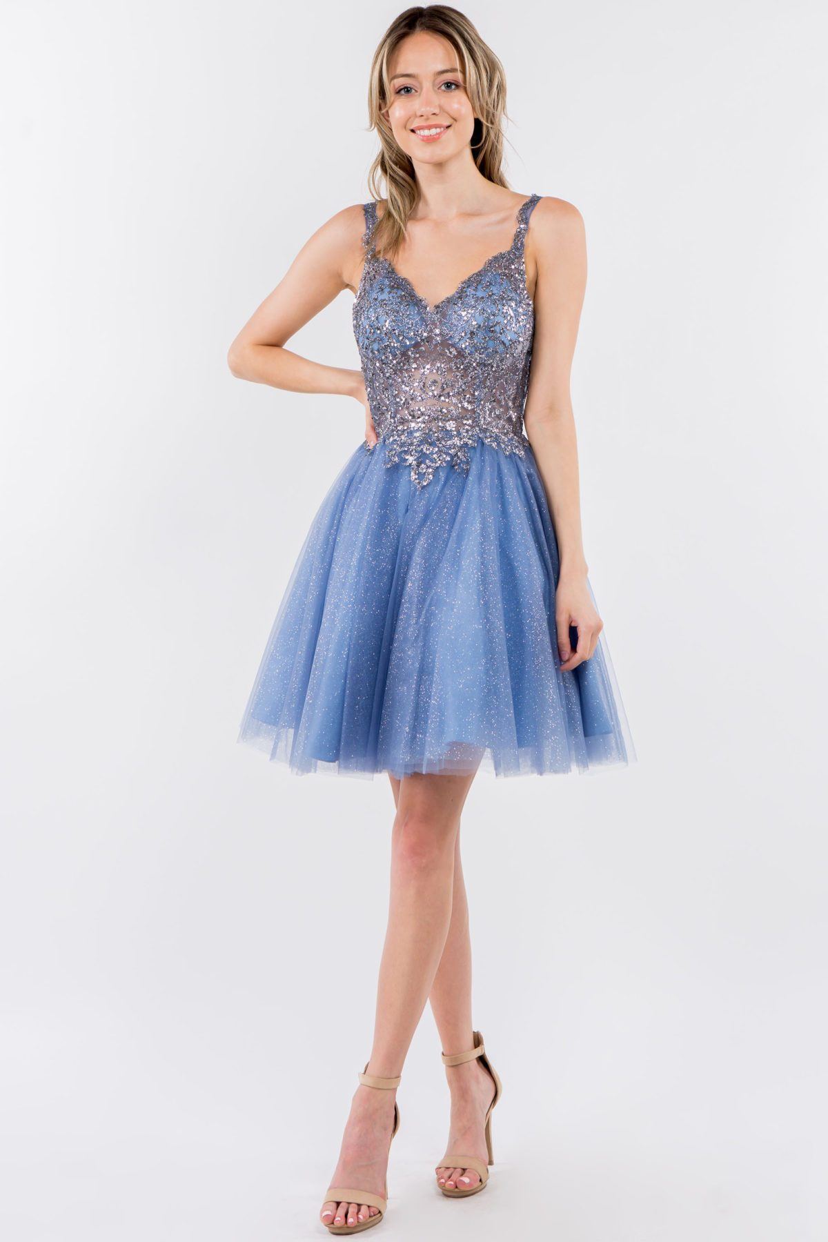 Short Sheer Bodice Glitter Dress by Elizabeth K GS1967 - product image 1