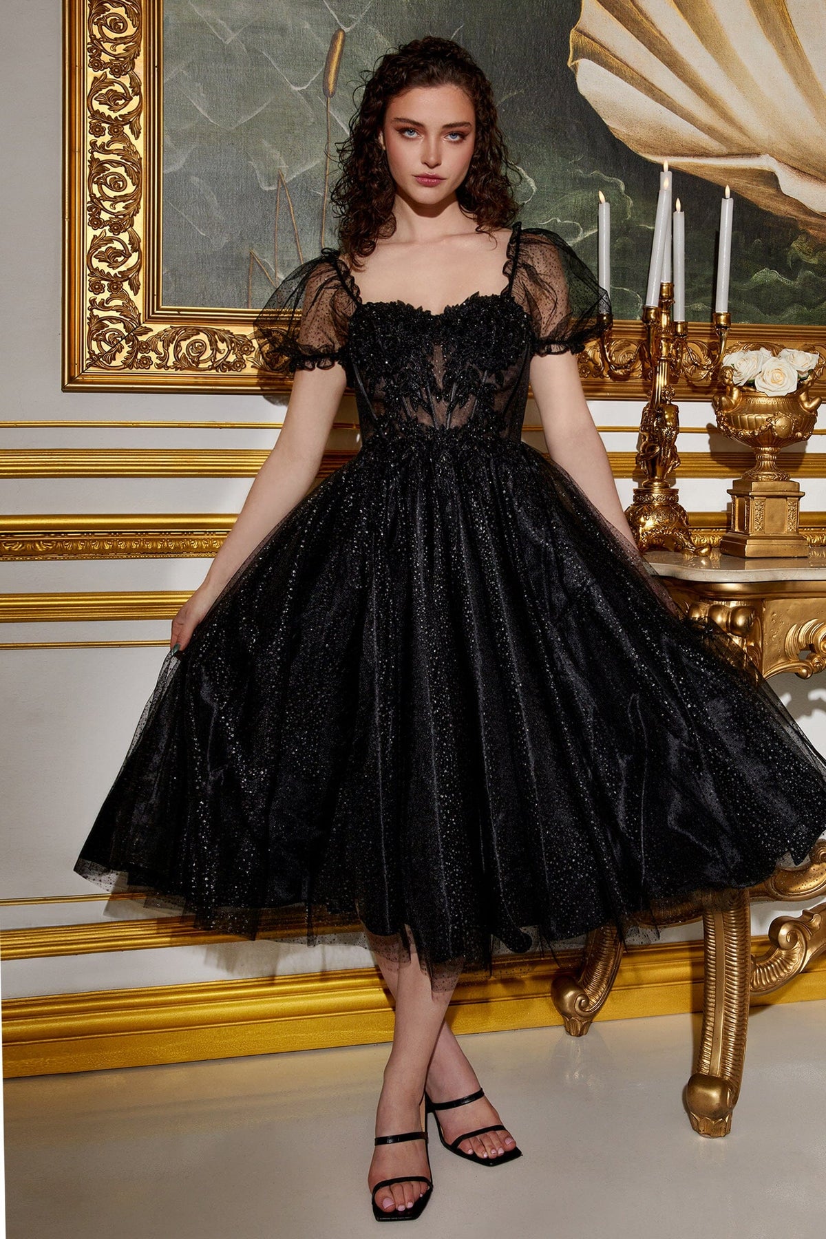 Short Sleeve Tea Length Dress by Cinderella Divine CD0187 - product image 1