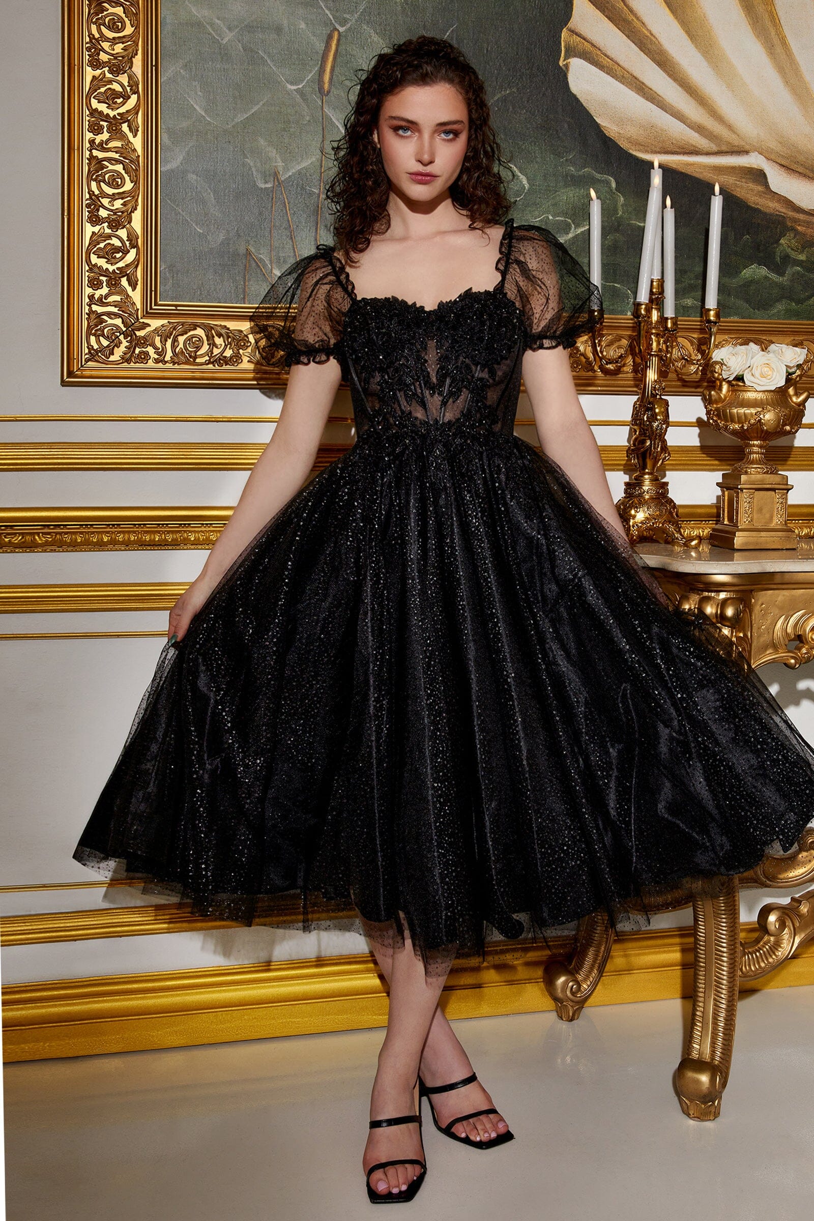 Short Sleeve Tea Length Dress by Cinderella Divine CD0187 - product image 1