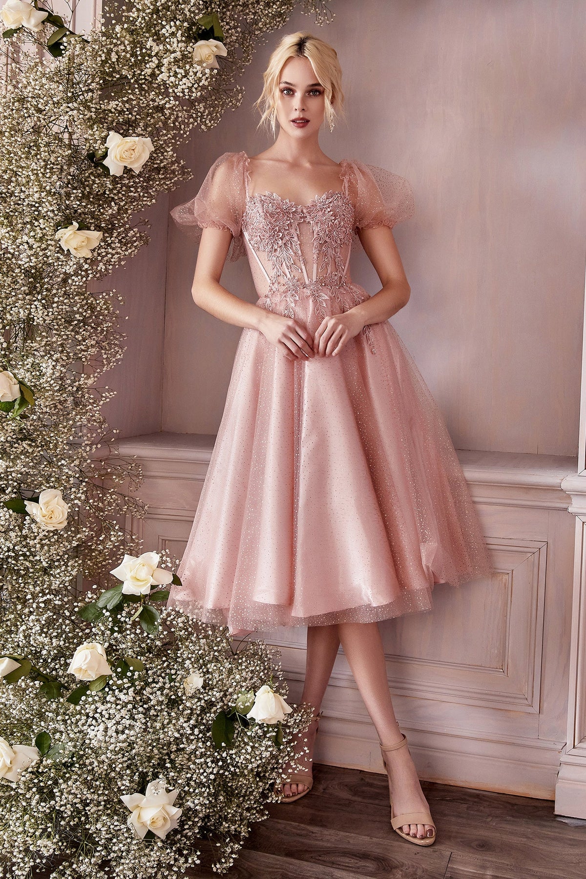 Short Sleeve Tea Length Dress by Cinderella Divine CD0187 - product image 7