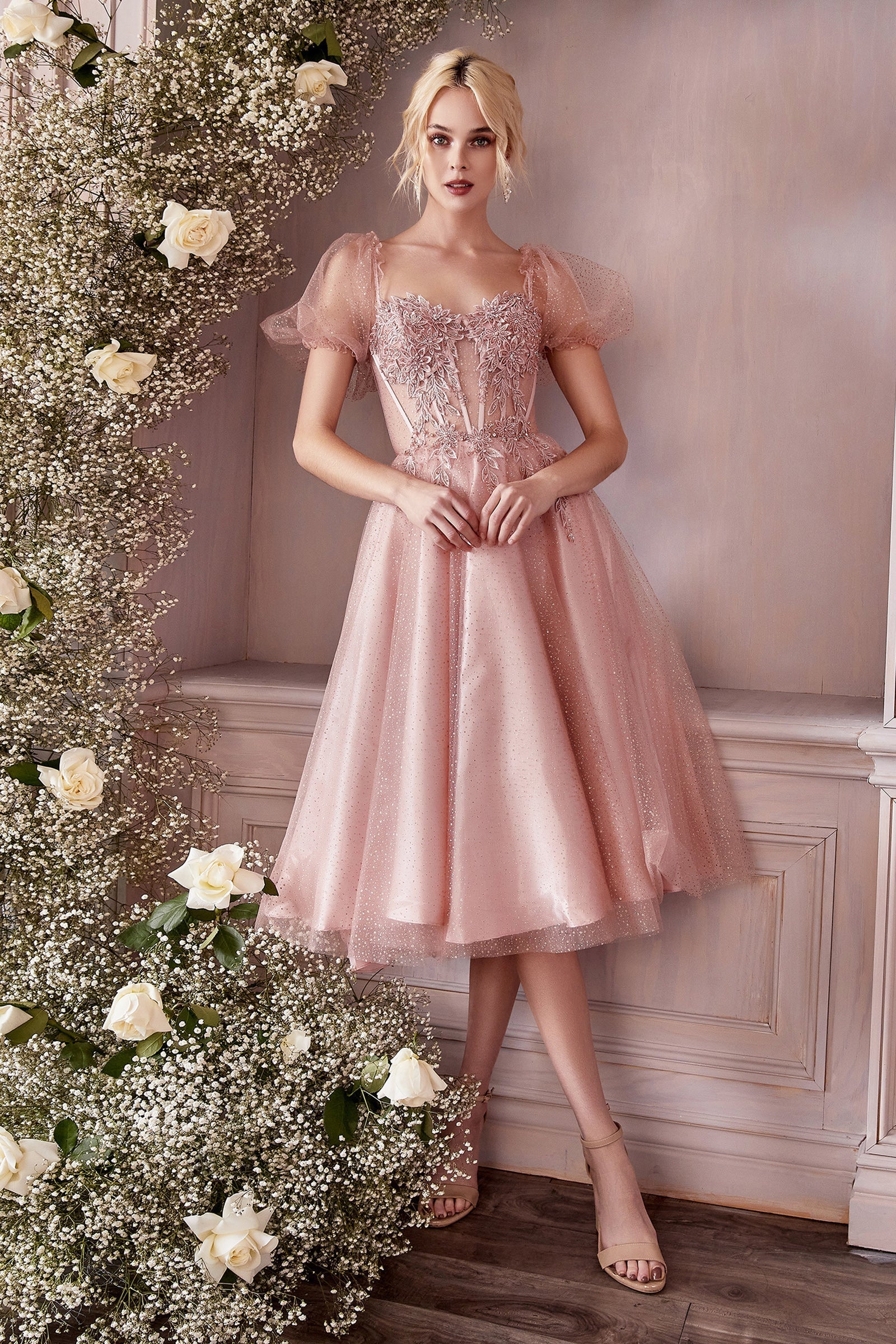 Short Sleeve Tea Length Dress by Cinderella Divine CD0187 - product image 7