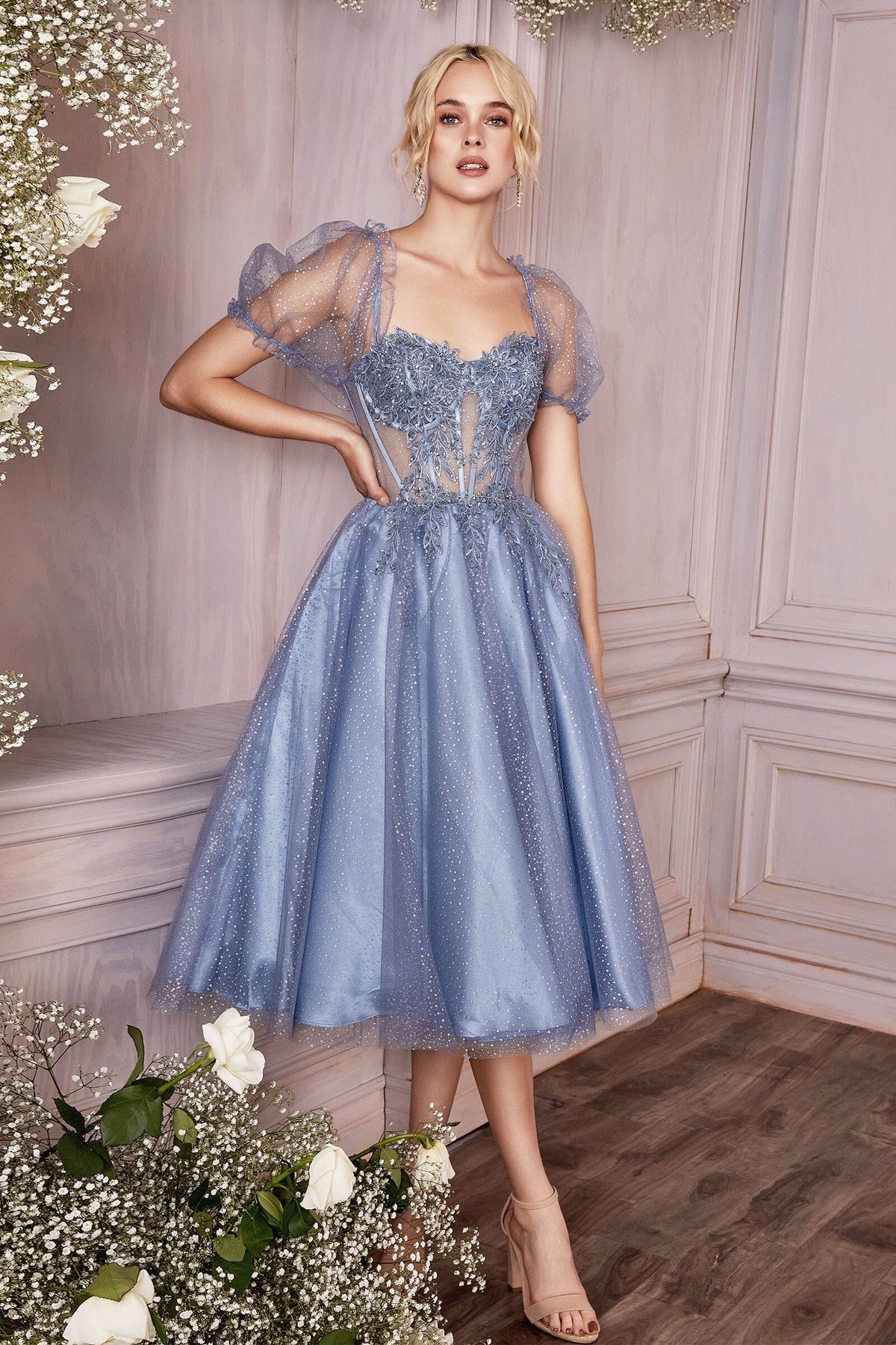 Short Sleeve Tea Length Dress by Cinderella Divine CD0187 - product image 5
