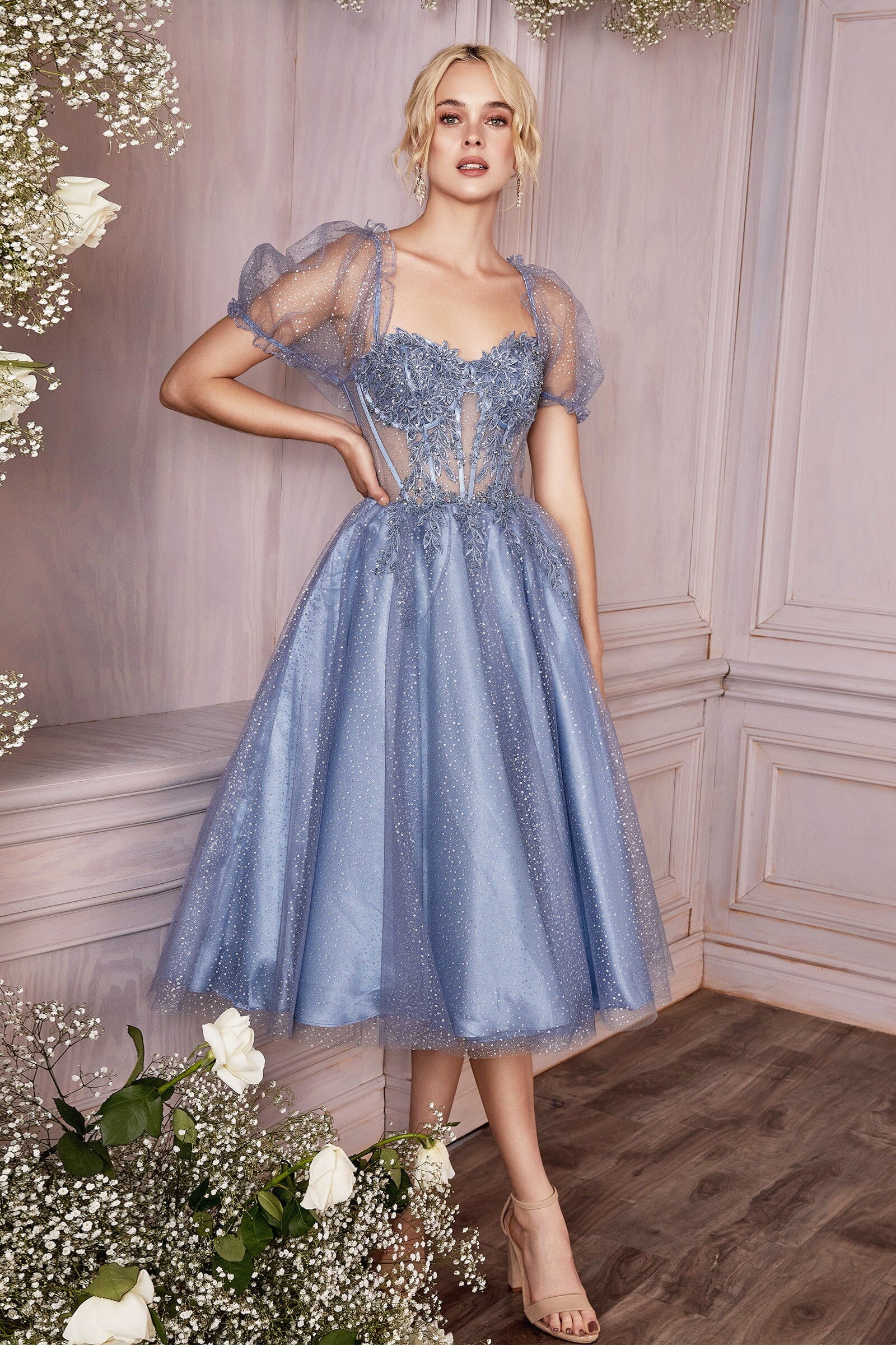 Short Sleeve Tea Length Dress by Cinderella Divine CD0187 - product image 5
