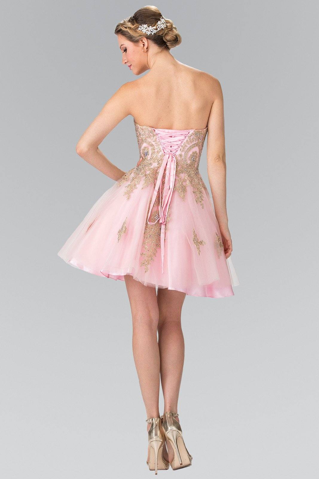 Short Strapless Dress with Gold Lace Applique by Elizabeth K GS2371 - product image 4