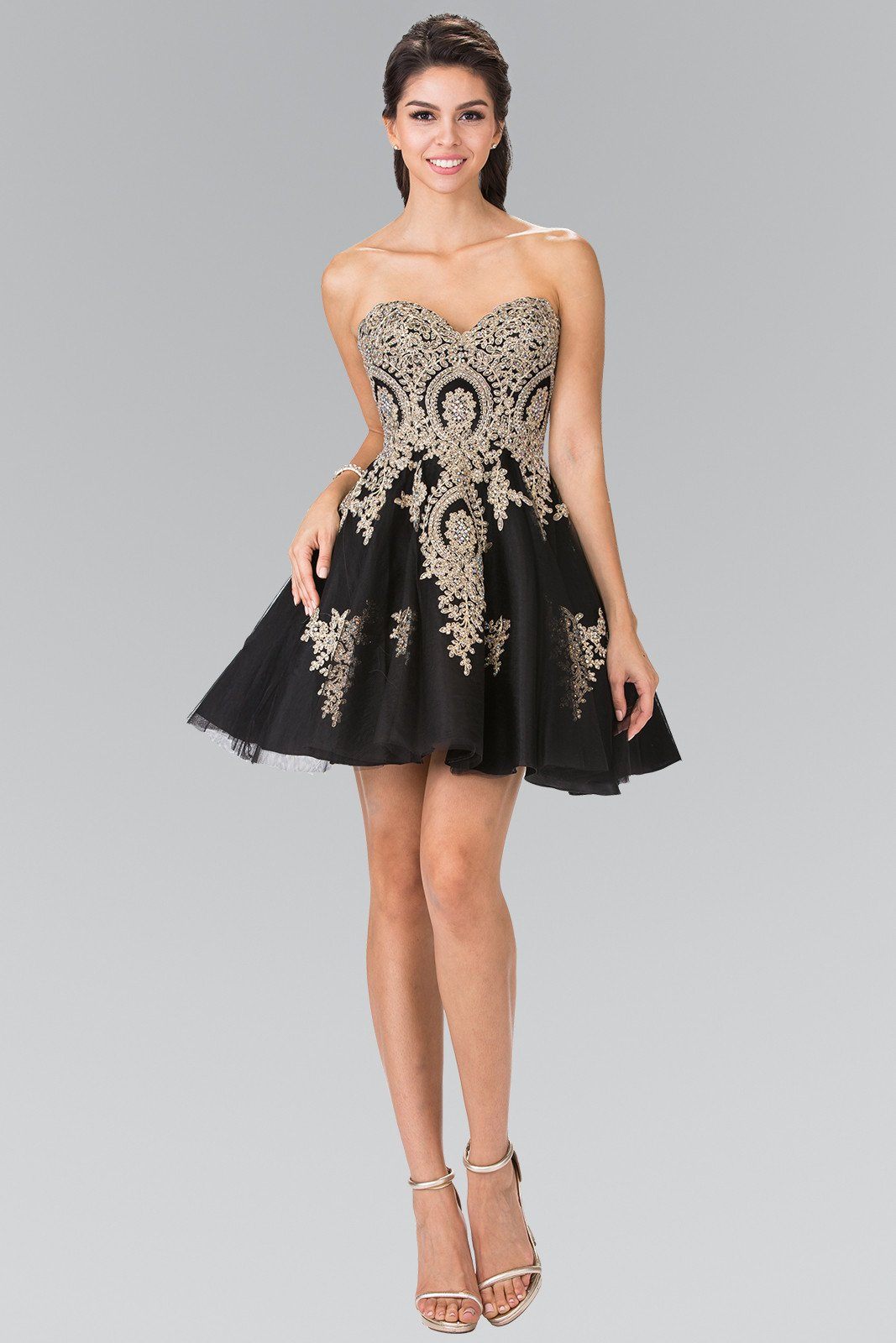 Short Strapless Dress with Gold Lace Applique by Elizabeth K GS2371 - product image 6