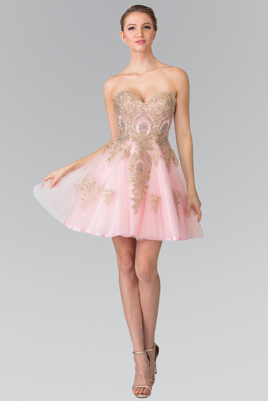 Short Strapless Dress with Gold Lace Applique by Elizabeth K GS2371 - product image 3