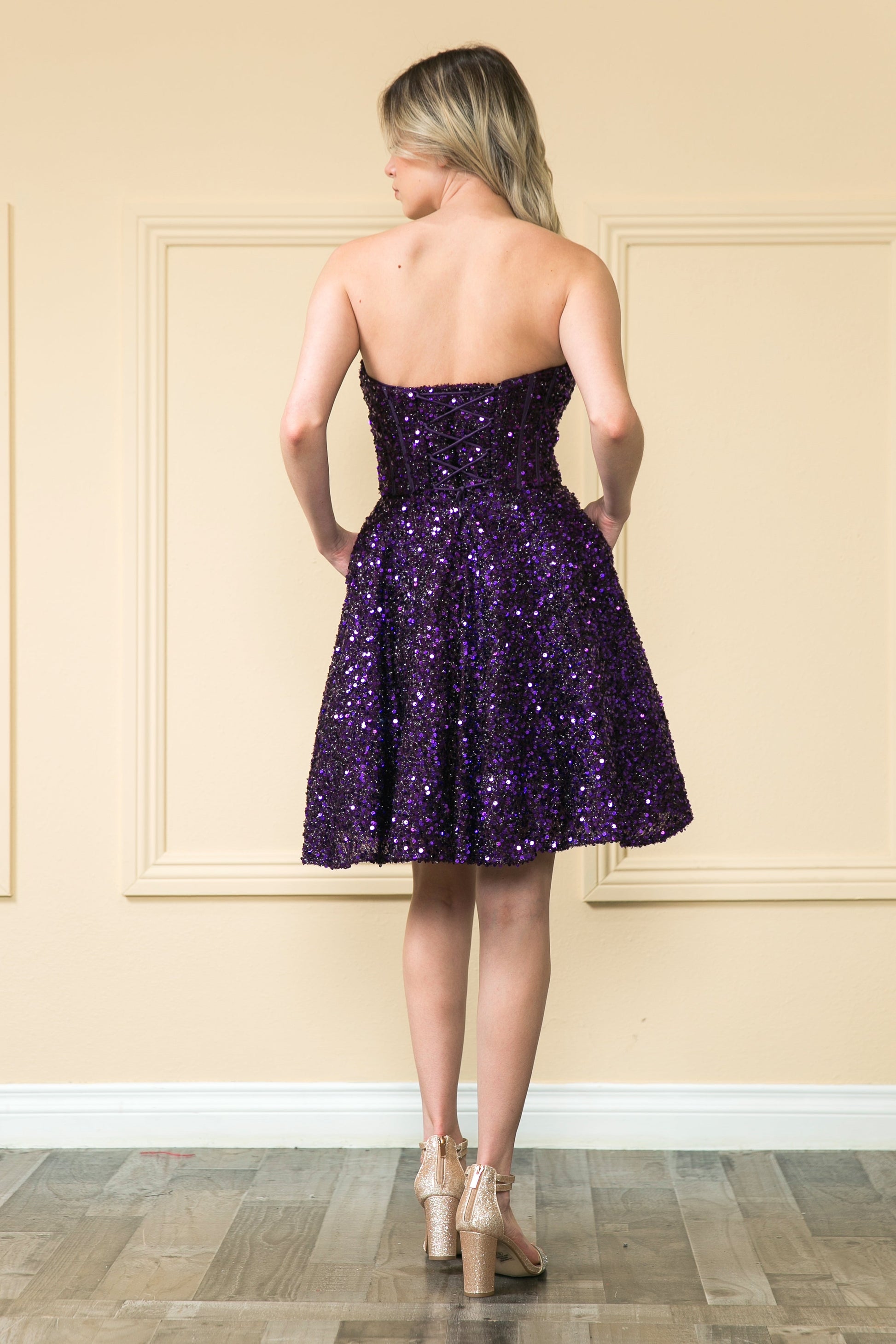 Short Strapless Sequin Corset Dress by Poly USA 8974 - product image 8