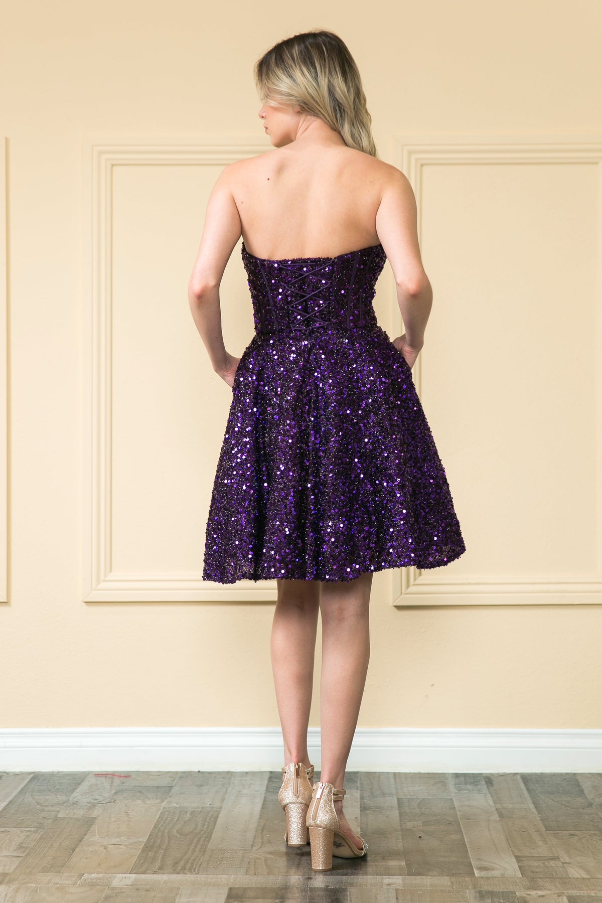 Short Strapless Sequin Corset Dress by Poly USA 8974 - product image 8