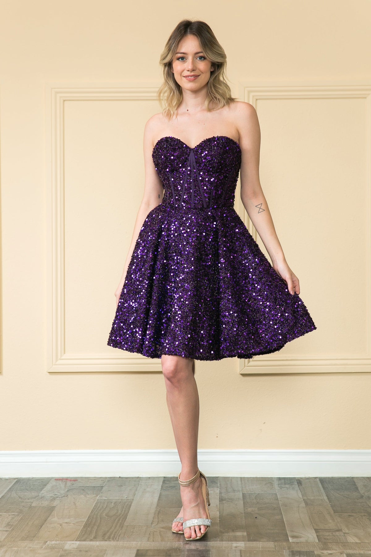 Short Strapless Sequin Corset Dress by Poly USA 8974 - product image 7