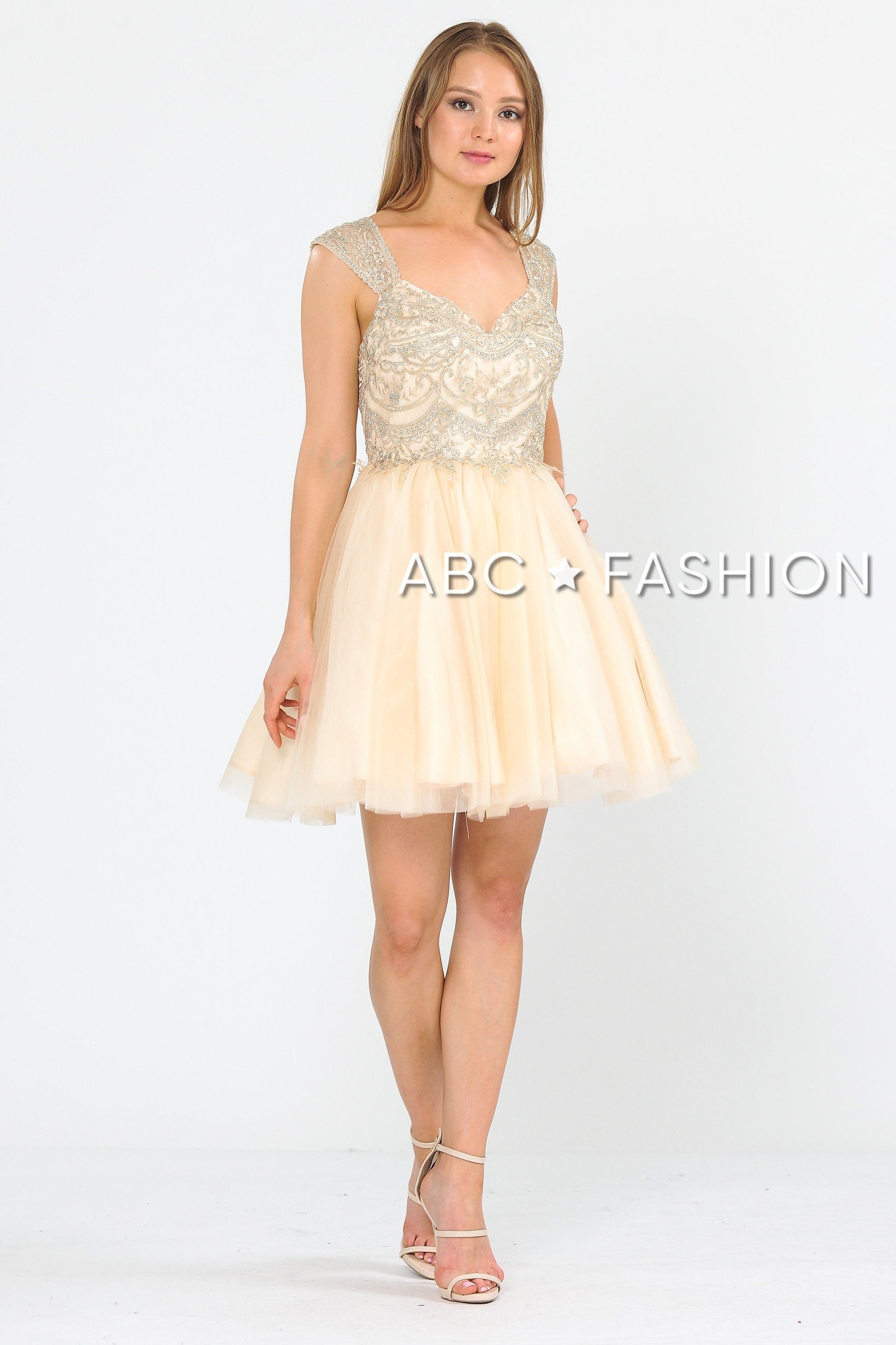 Short Tulle Dress with Embellished Bodice by Poly USA 8284 - product image 1