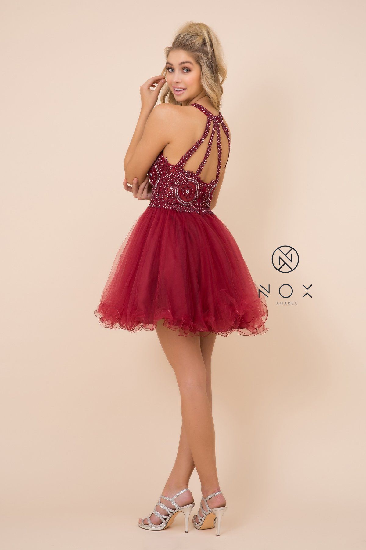 Short Tulle Dress with Embroidered Applique Bodice by Nox Anabel B652 - product image 2