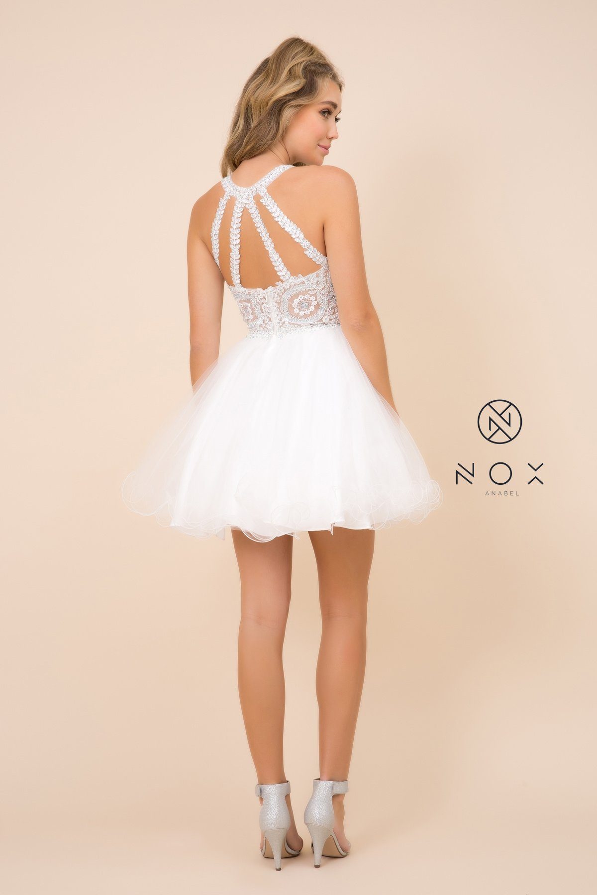 Short Tulle Dress with Embroidered Applique Bodice by Nox Anabel B652 - product image 17