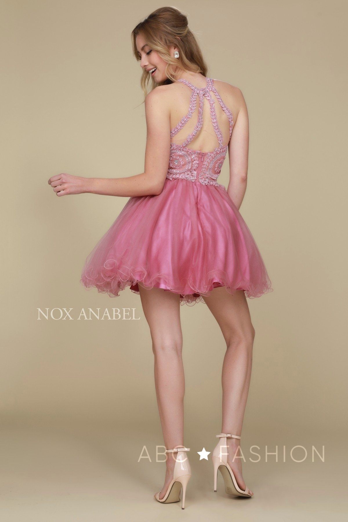 Short Tulle Dress with Embroidered Applique Bodice by Nox Anabel B652 - product image 28