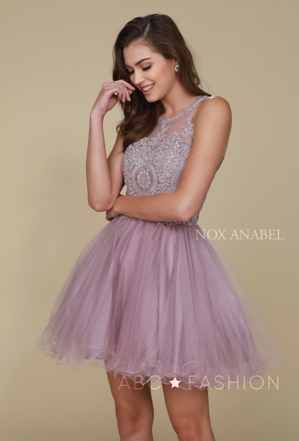Short Tulle Dress with Embroidered Applique Bodice by Nox Anabel B652 - product image 30
