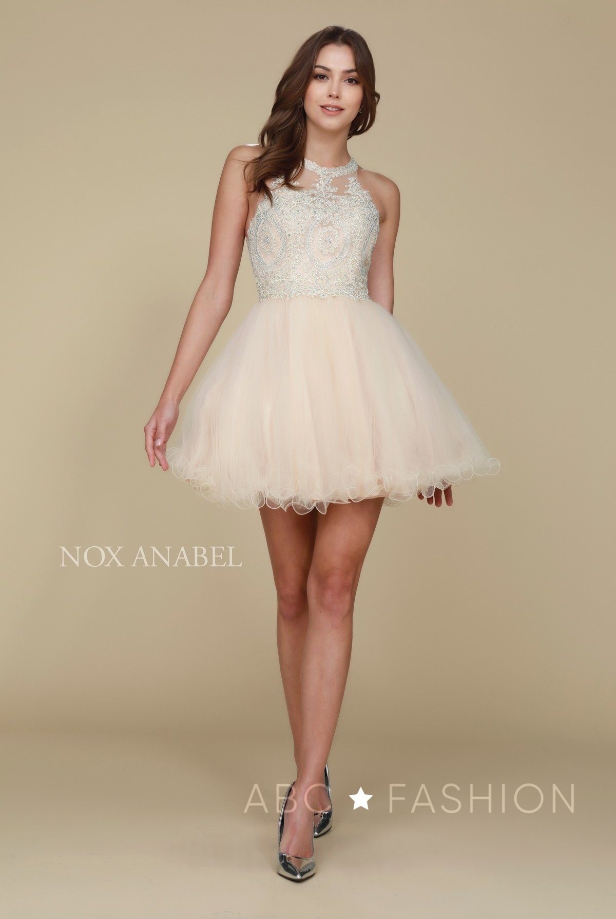 Short Tulle Dress with Embroidered Applique Bodice by Nox Anabel B652 - product image 21