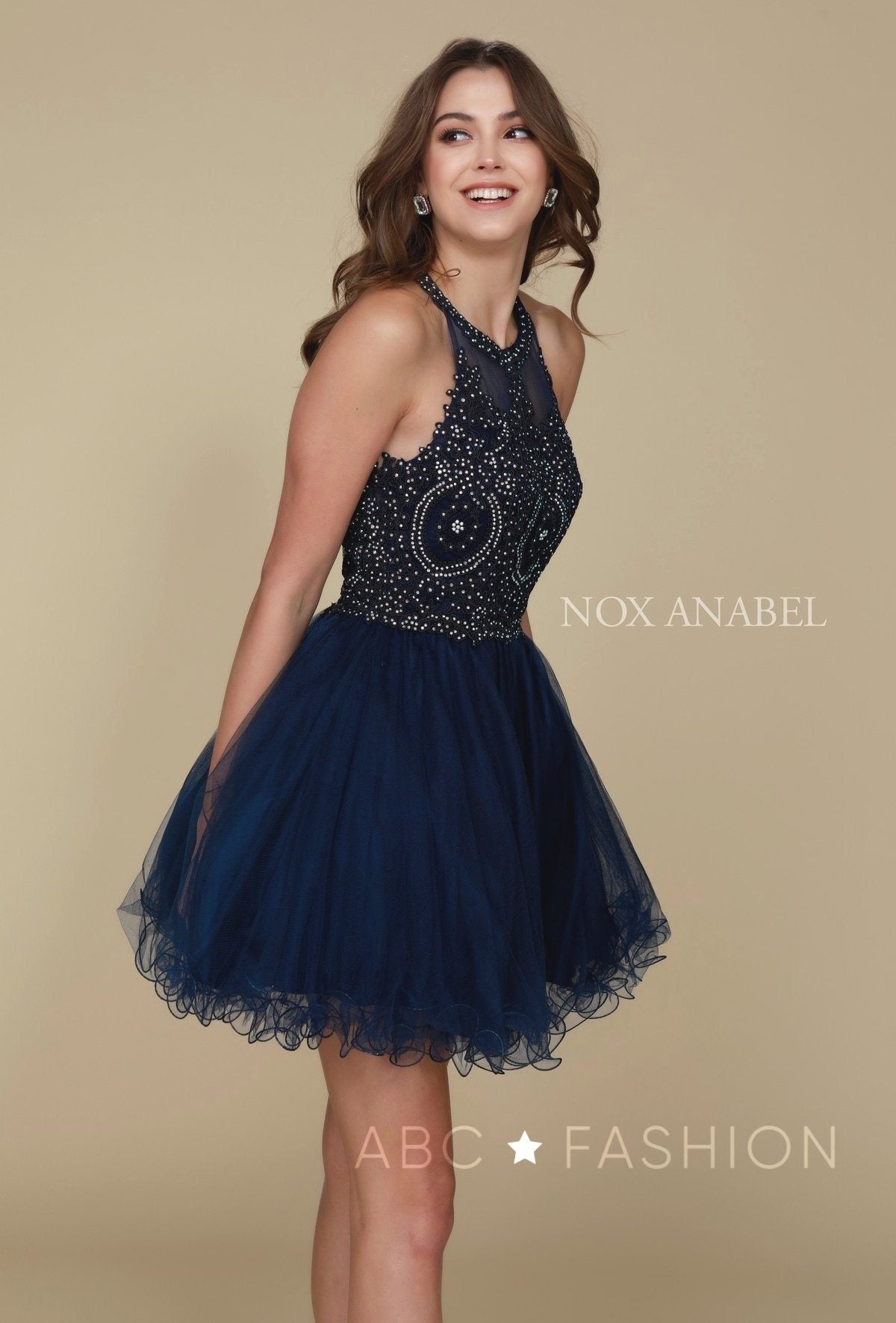 Short Tulle Dress with Embroidered Applique Bodice by Nox Anabel B652 - product image 13