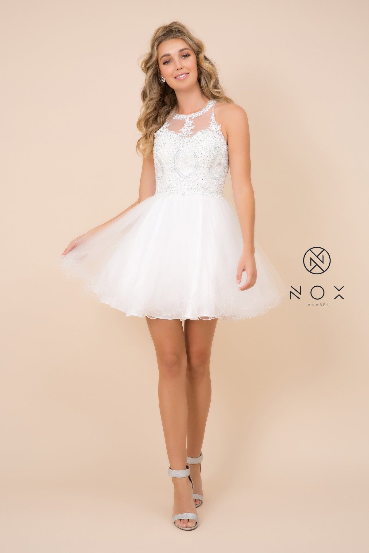 Short Tulle Dress with Embroidered Applique Bodice by Nox Anabel B652 - product image 16