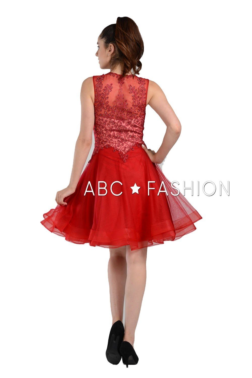 Short V-Neck Dress with Embroidered Bodice by Poly USA 8072 - product image 6