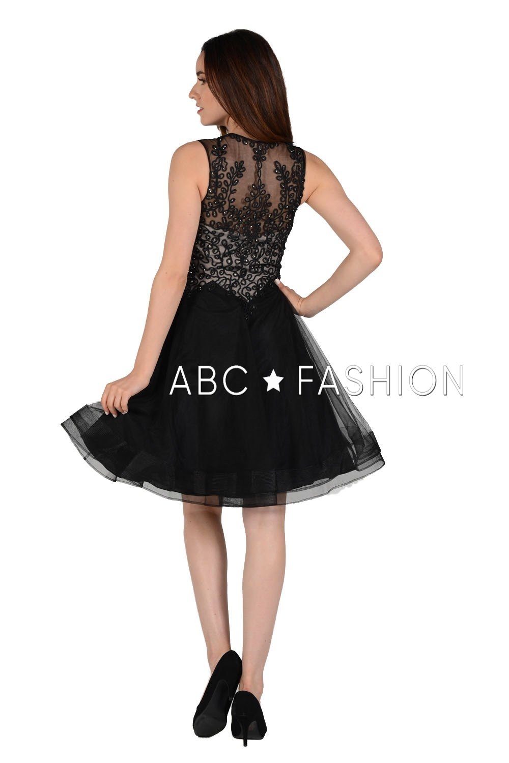 Short V-Neck Dress with Embroidered Bodice by Poly USA 8072 - product image 8